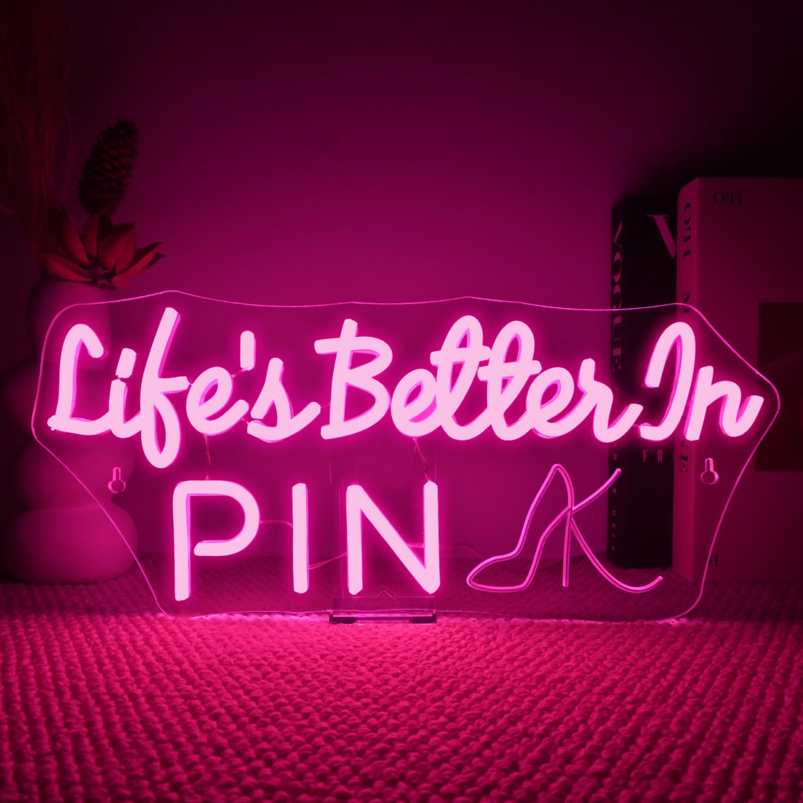 Faxfsign Life'S Better In Pink Neon Sign Pink Neon Signs For Wall Decor Heels Led Neon Lights For Bedroom Wedding Home Baceloret