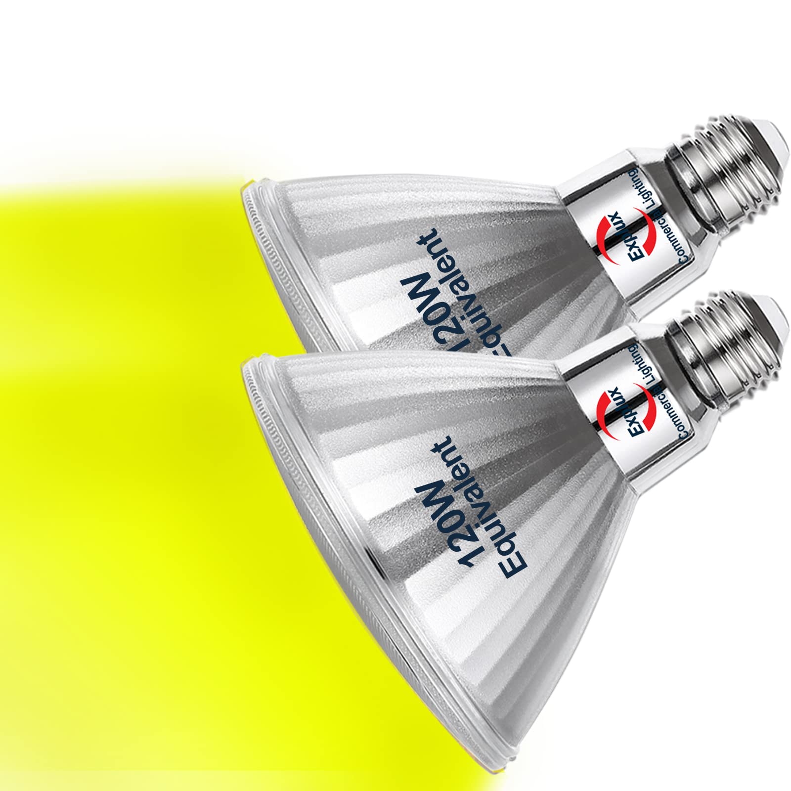 Explux LED PAR38 Outdoor Flood Light Bulbs, 120W Equivalent, Weatherproof, Dimmable, 2 Count, Yellow Color, Model LL14W/PAR38C3/YELLOW