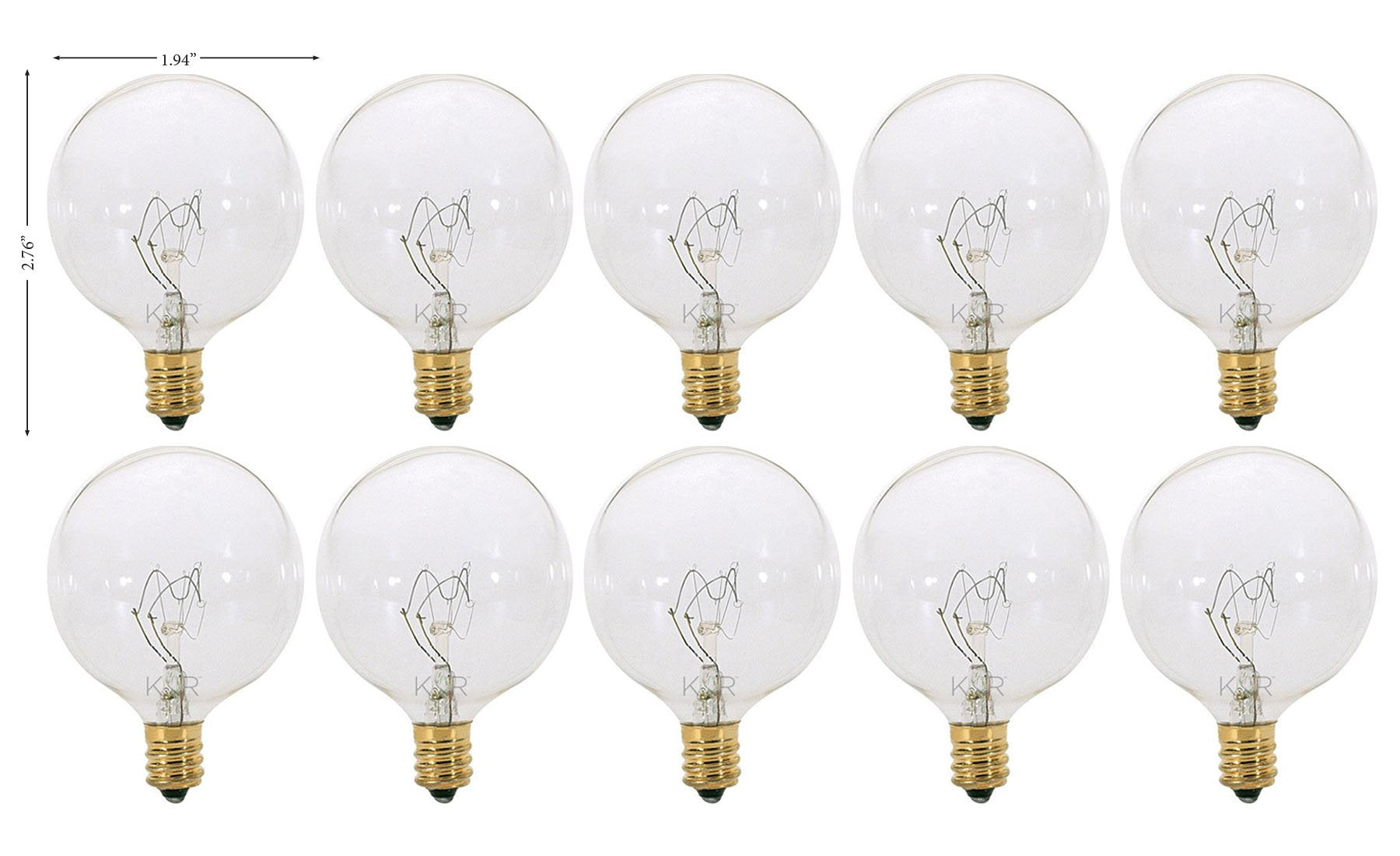 KOR (Pack of 10) G16.5 Clear FinshDecorative (E12) Candelabra Base Globe Shape Incandescent 120V G16 1/2 Light Bulbs (15)