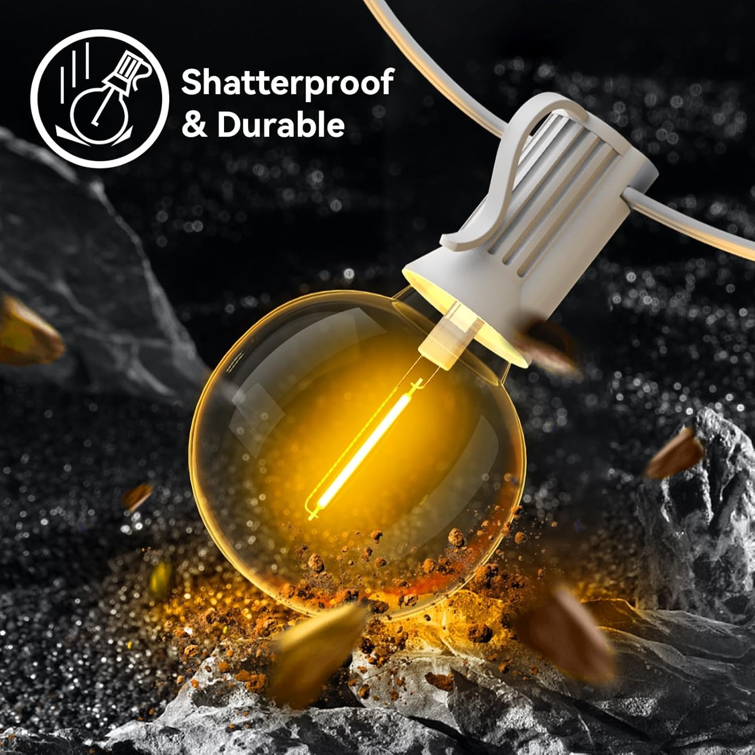 Arbrac 100FT 2-Pack Outdoor Festoon Lights, Waterproof, Dimmable LED Globe, Shatterproof, White, for Backyard, Porch, Garden