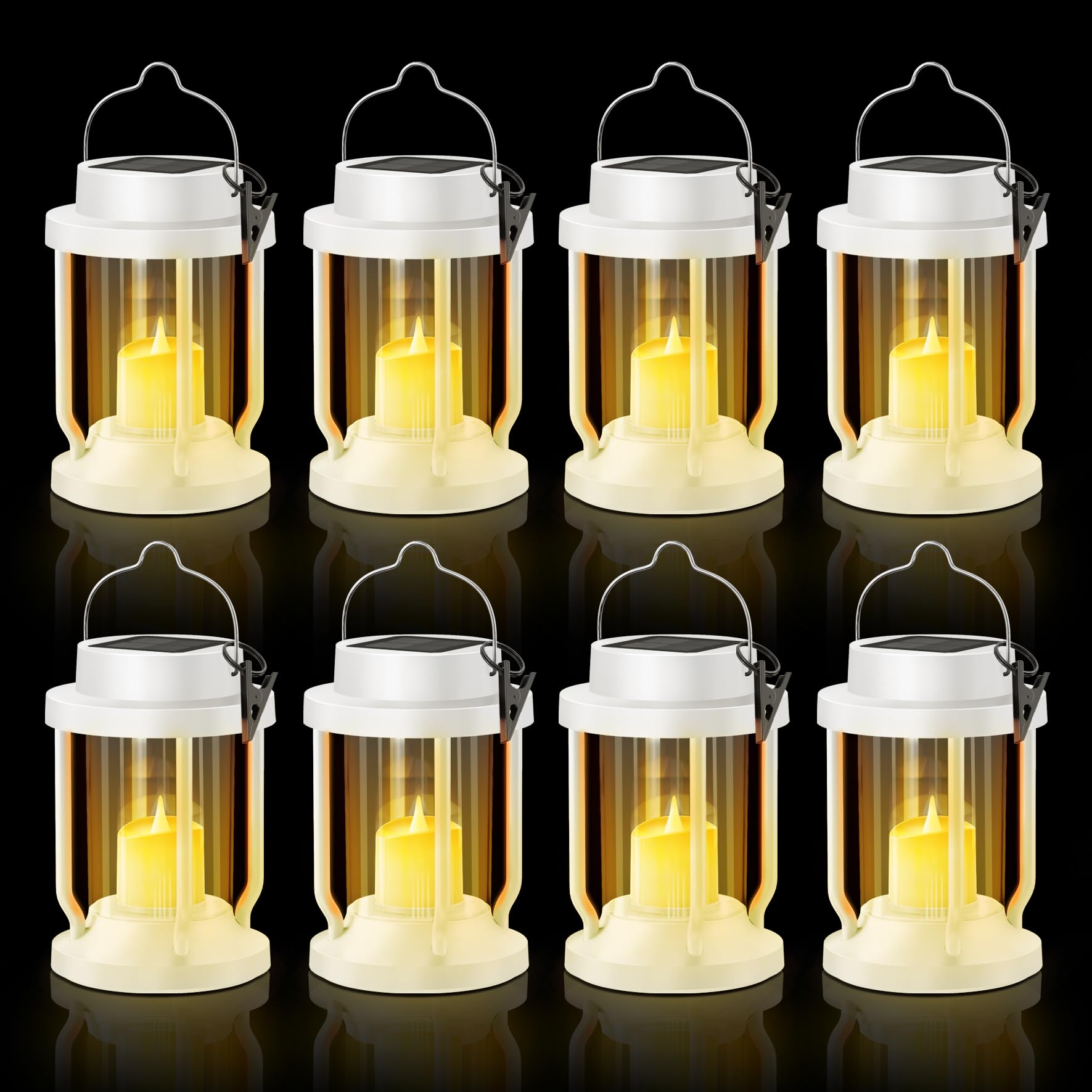 FriutShine Solar Lantern - Flameless Candle, Weatherproof, Indoor/Outdoor, 8 Pack, White, Model L01