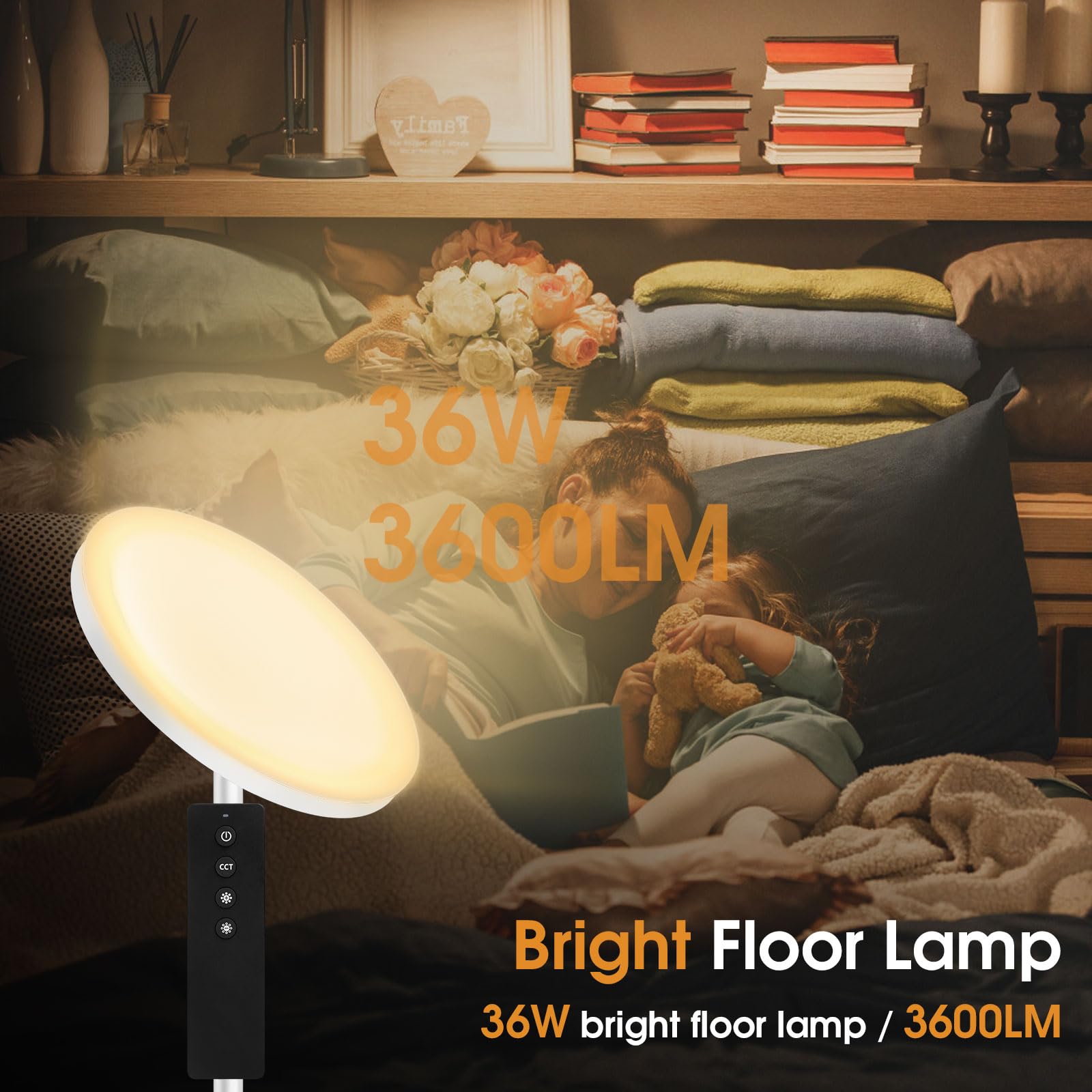 Hanaking Floor Lamp, 36W/3600Lm Bright Floor Lamp With Remote Control, Rgb Color Changing Torchiere Floor Lamp, Stepless Adjust