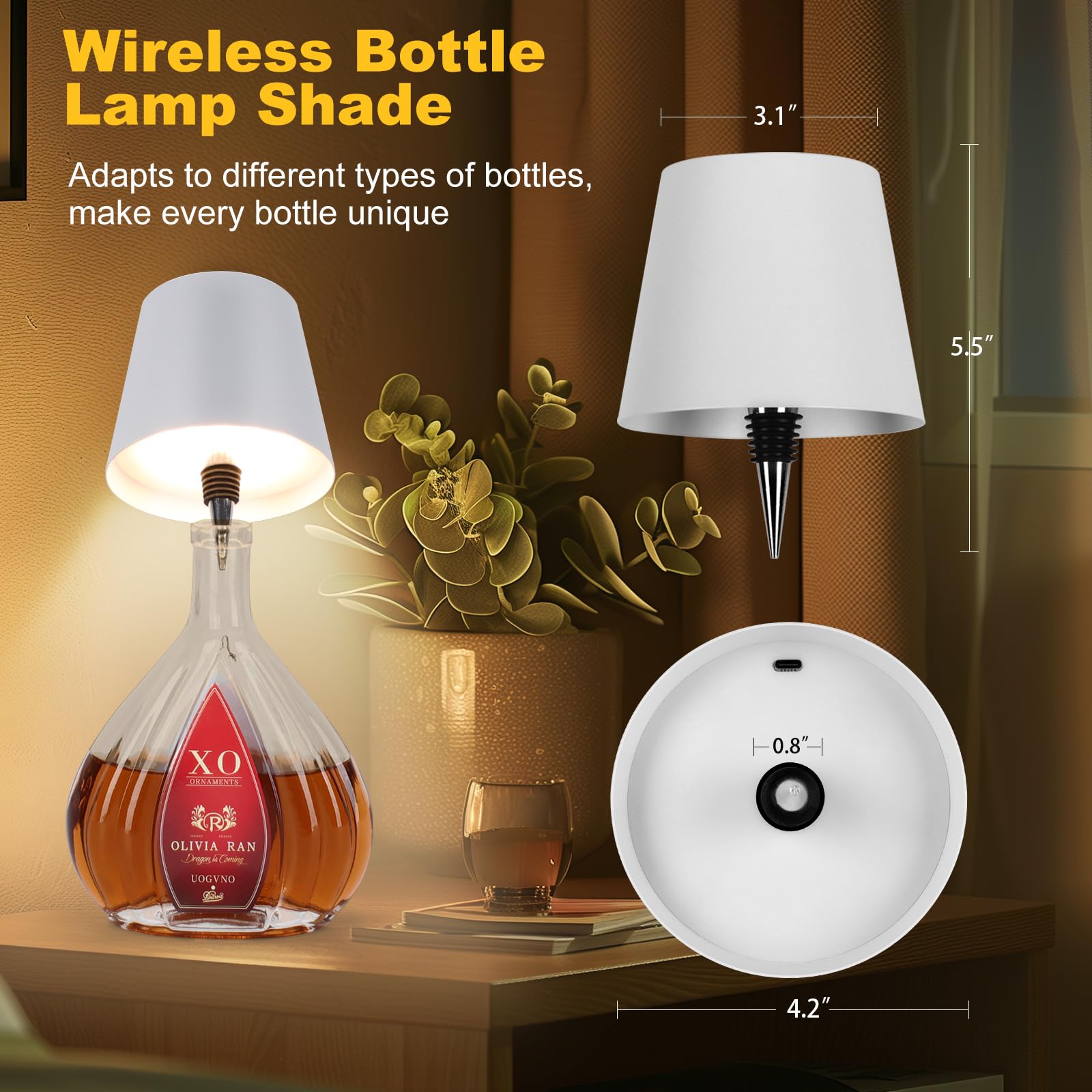 Soudfk Wireless Bottle Lamp,2025 New 3 Color Rechargeable Wine Bottle Lights For Bars Restaurants (White, 1Pc)