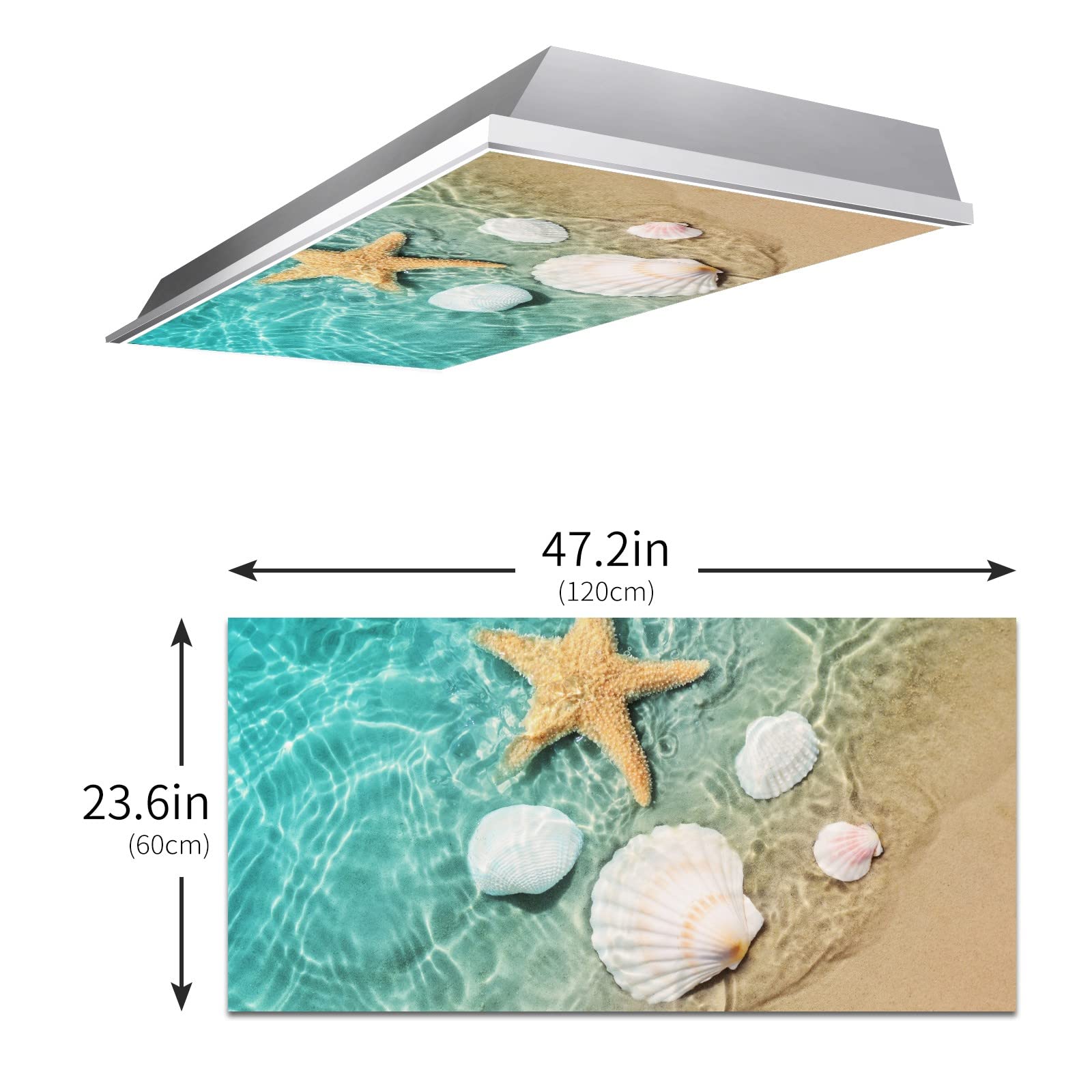 Msinmkok 2Ft X 4Ft Fluorescent Light Covers Sea Water Beach Starfish Shell Conch Light Filters-Easy Setup For Office,Hospitals,H