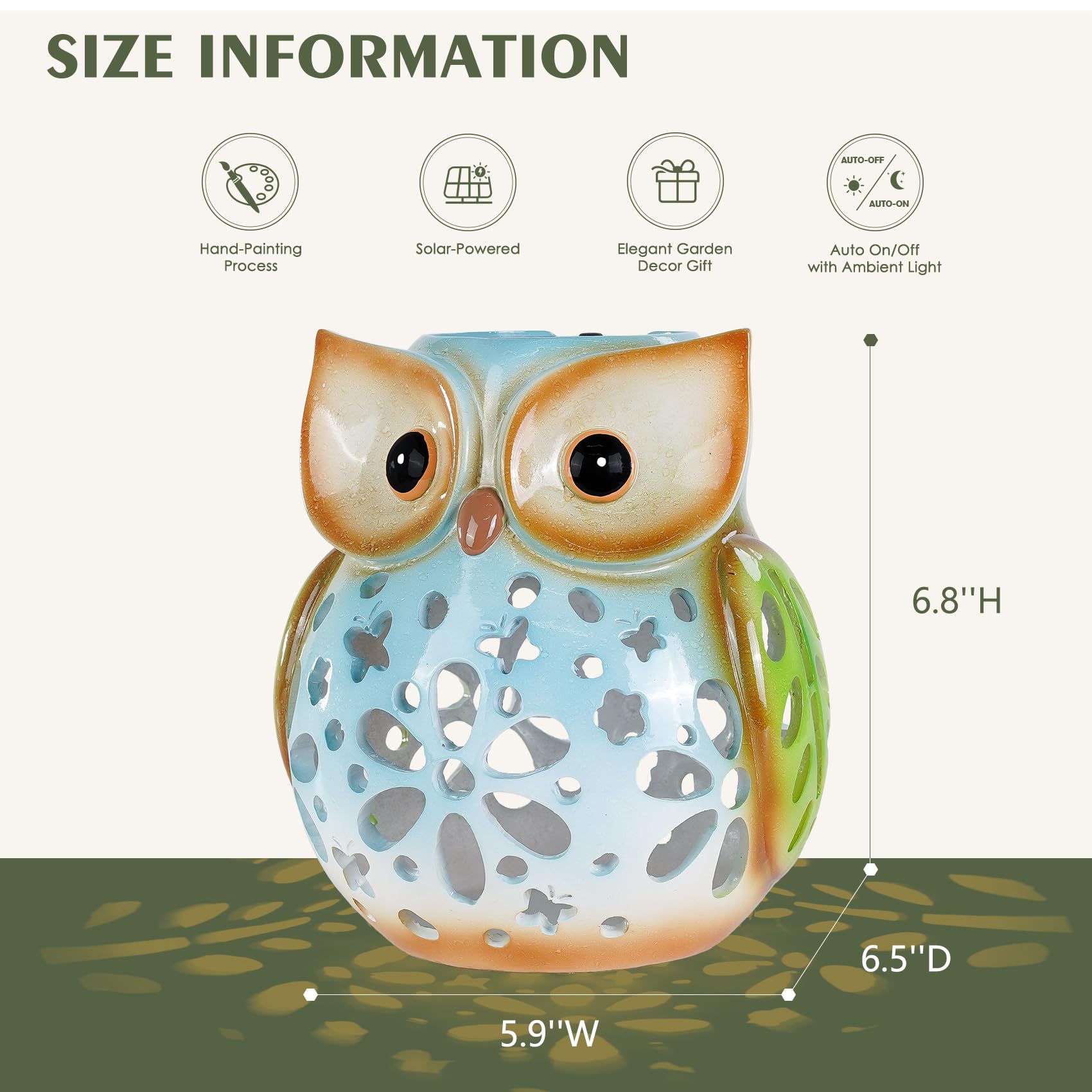 Mininova Garden Statues Owl Solar Lantern Hollow Out Waterproof Resin Outdoor Ornaments Decorative Lights For Outside Patio Porc