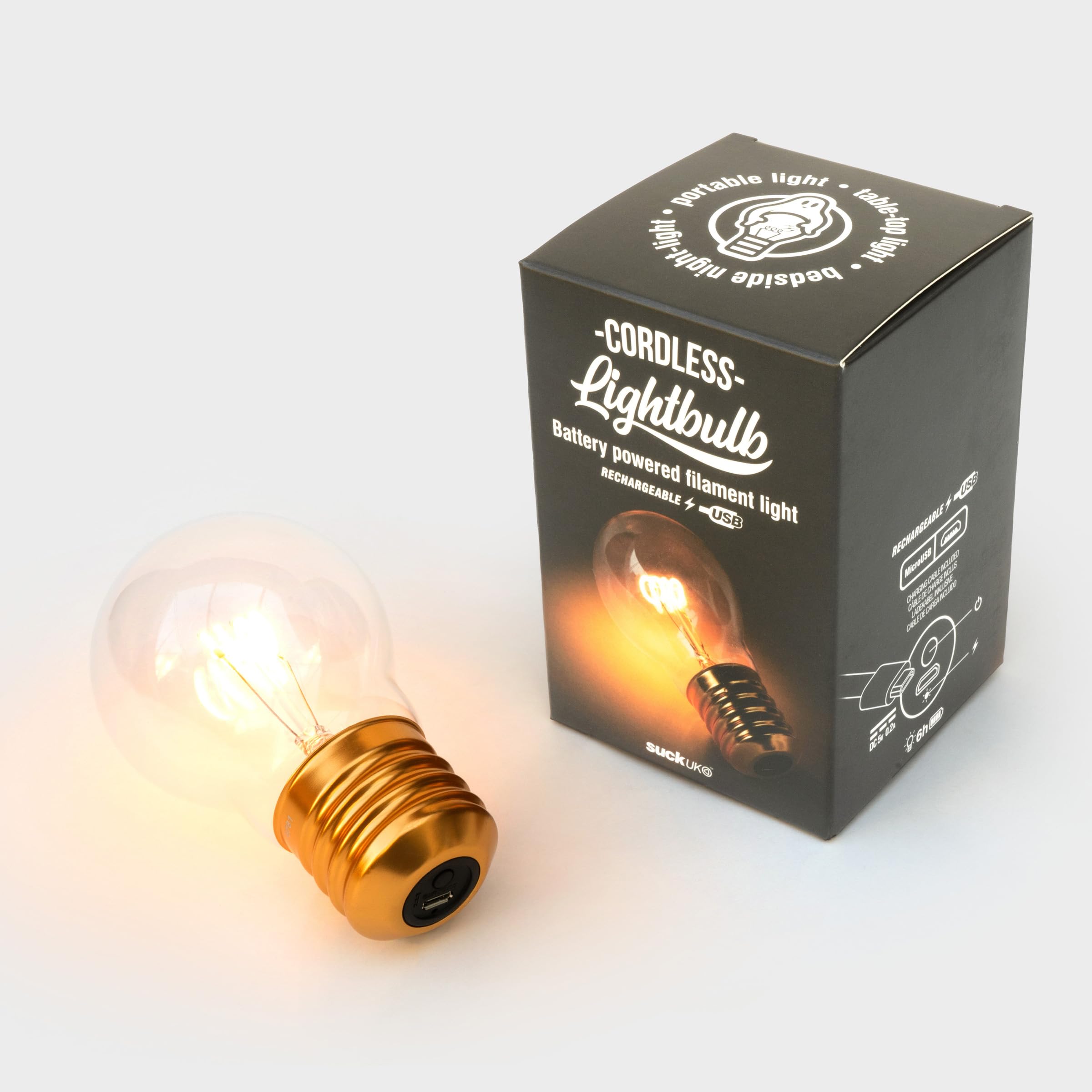 Suck UK Light Bulb Table Lamp | USB Rechargeable | Clear Glass | Model SK LIGHTBULB1 | Ambient Mood Lighting