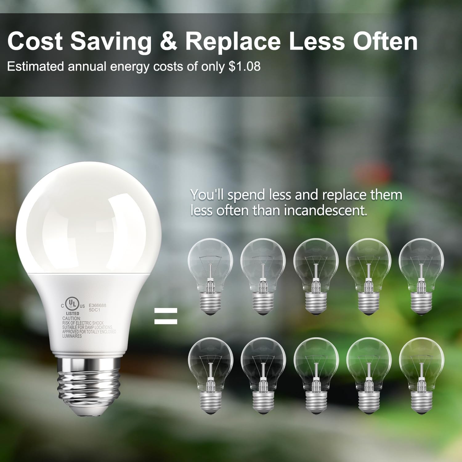Tjoy A19 Led Light Bulbs, 60 Watt Equivalent Led Bulb, Soft Warm White 2700K, Efficient 9W, E26 Standard Base, Non Dimmable Ener