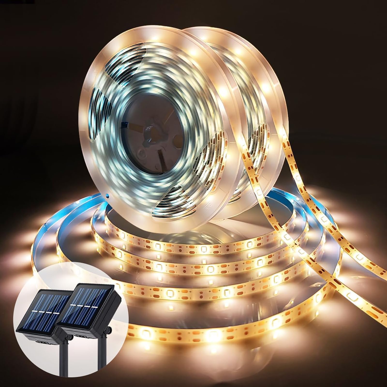 Solar LED Light Strip Outdoor Tape Rope Lights Waterproof 10ft Garden Path Decorative Lighting with 8 Modes for Outside, Wrap, P