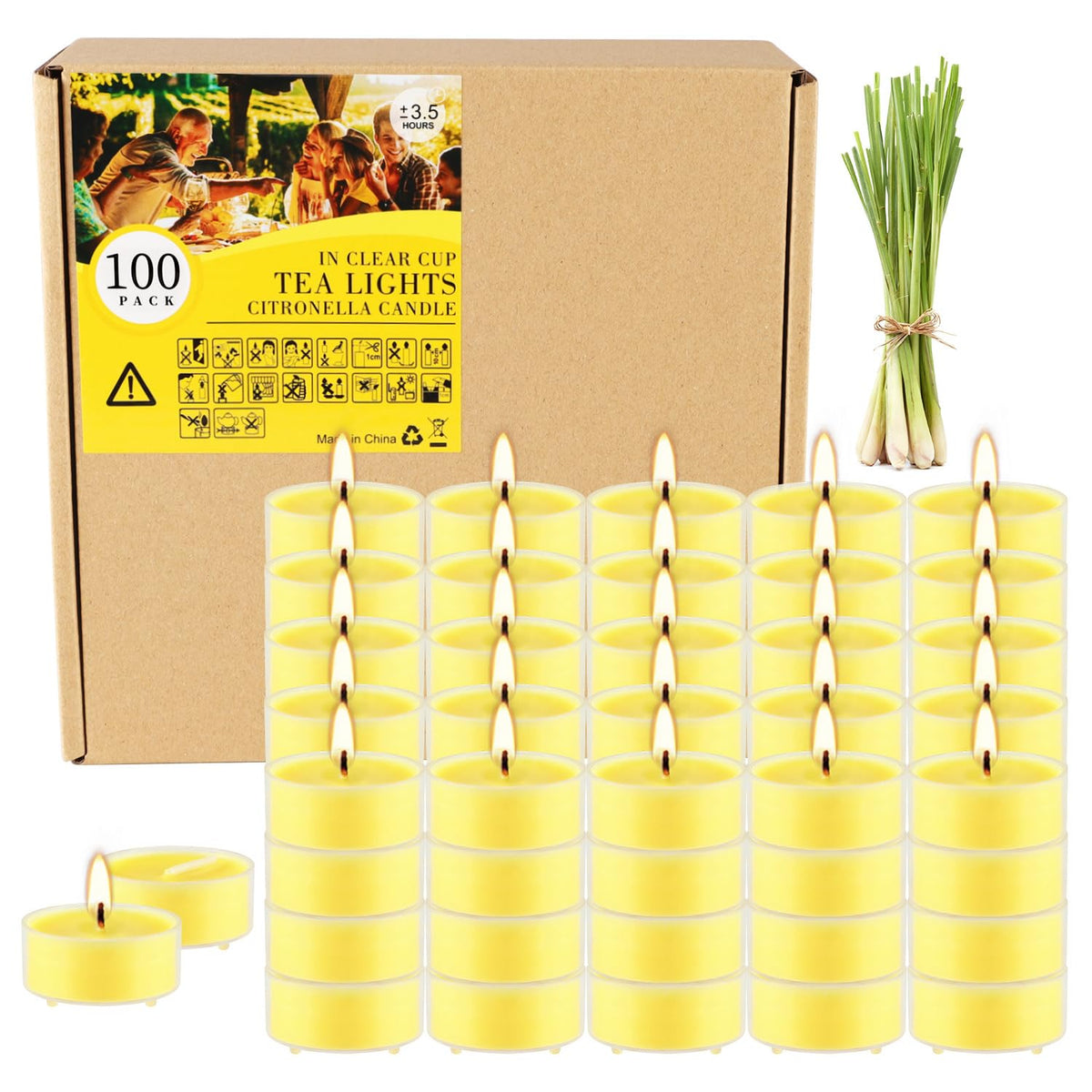 100 Pack Citronella Tealight Candles in Clear Cup, Summer Scented Candle Outdoor and Indoor, for Birthday Emergency Home Garden(