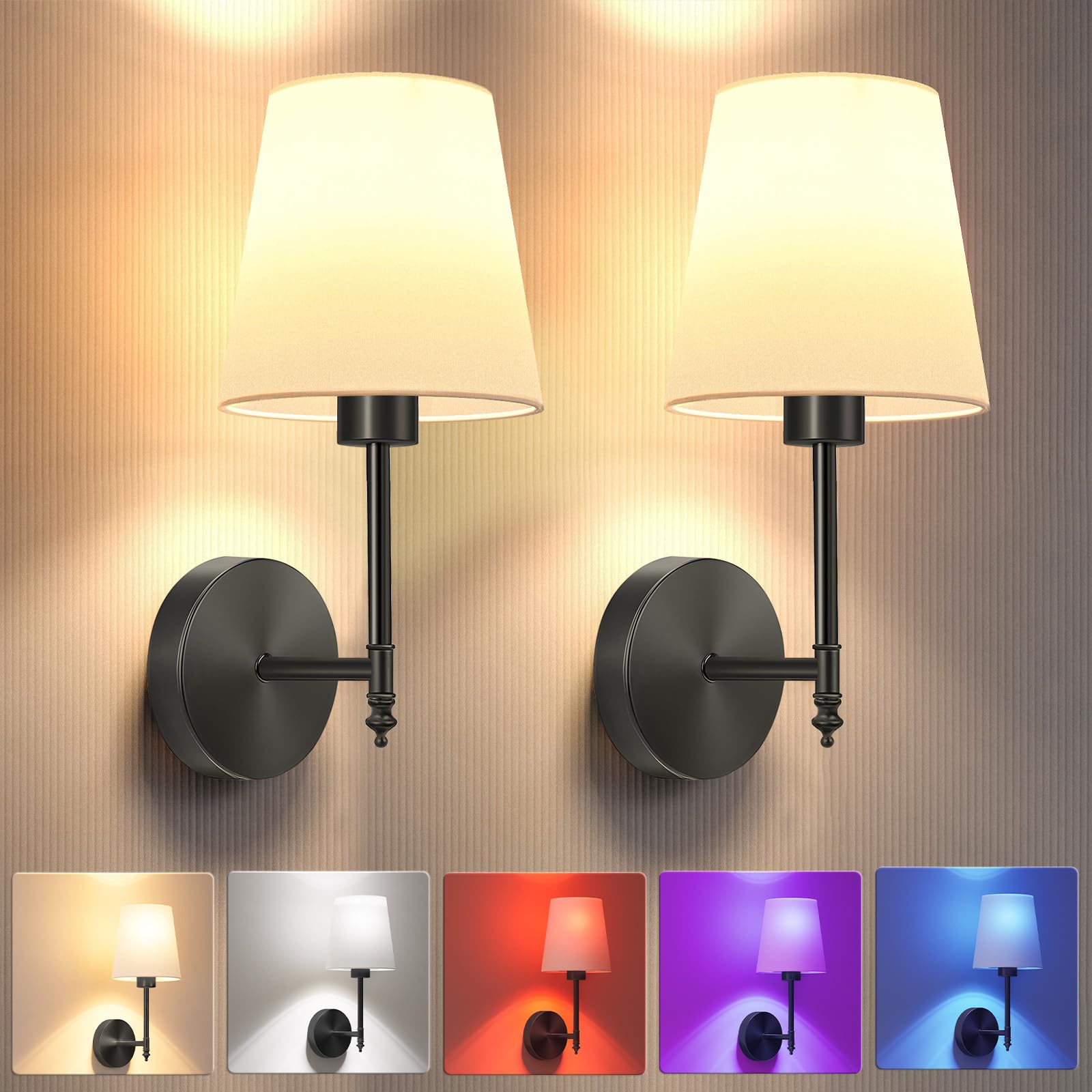 JOFIOS Battery Operated Wall Sconce Set of 2, Black, Dimmable Detachable Bulbs, 14.5 inch, Model JFS61310