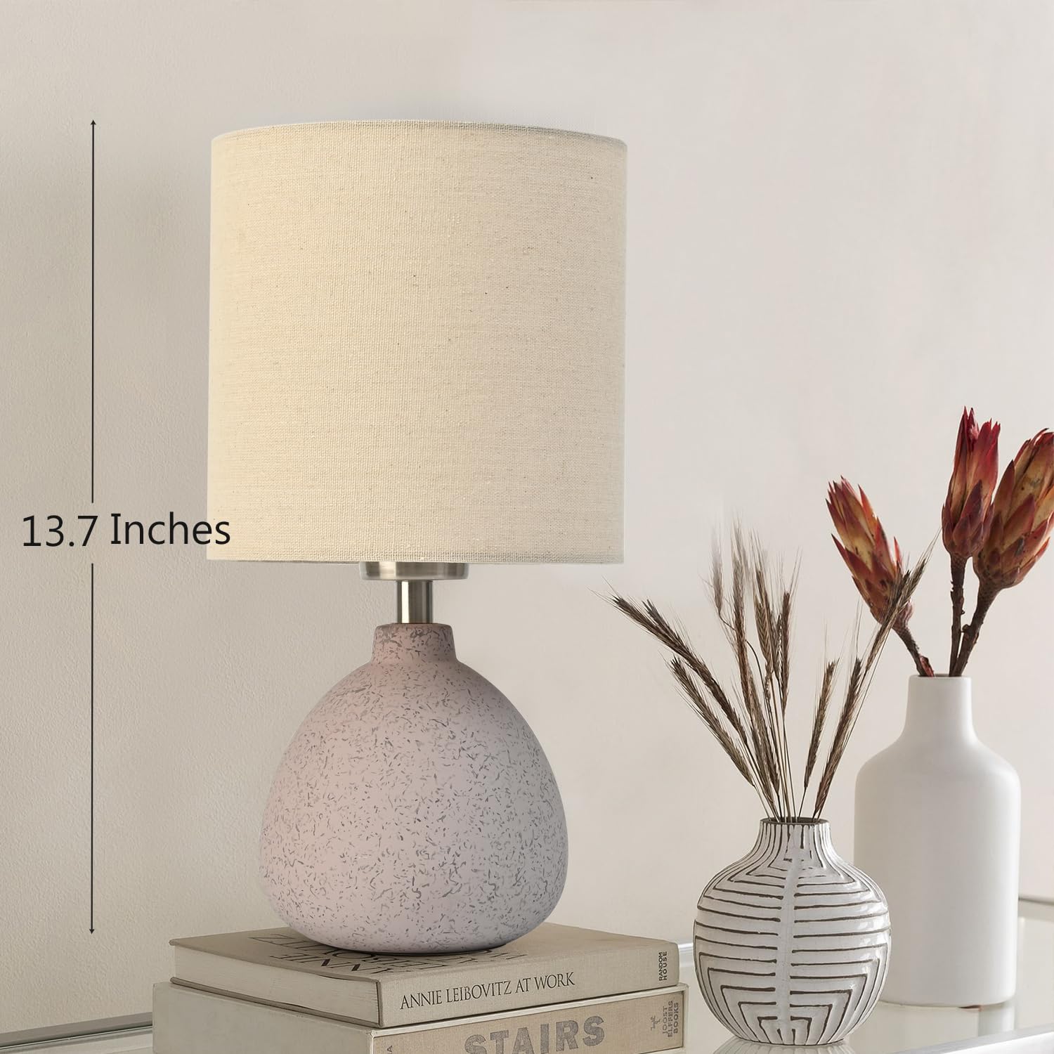 Earth Brown Rustic Ceramic Table Lamp Set Of 2, Small Table Lamp Farmhouse Rustic Lamp Set Bedside Table Lamps For Bedroom Night