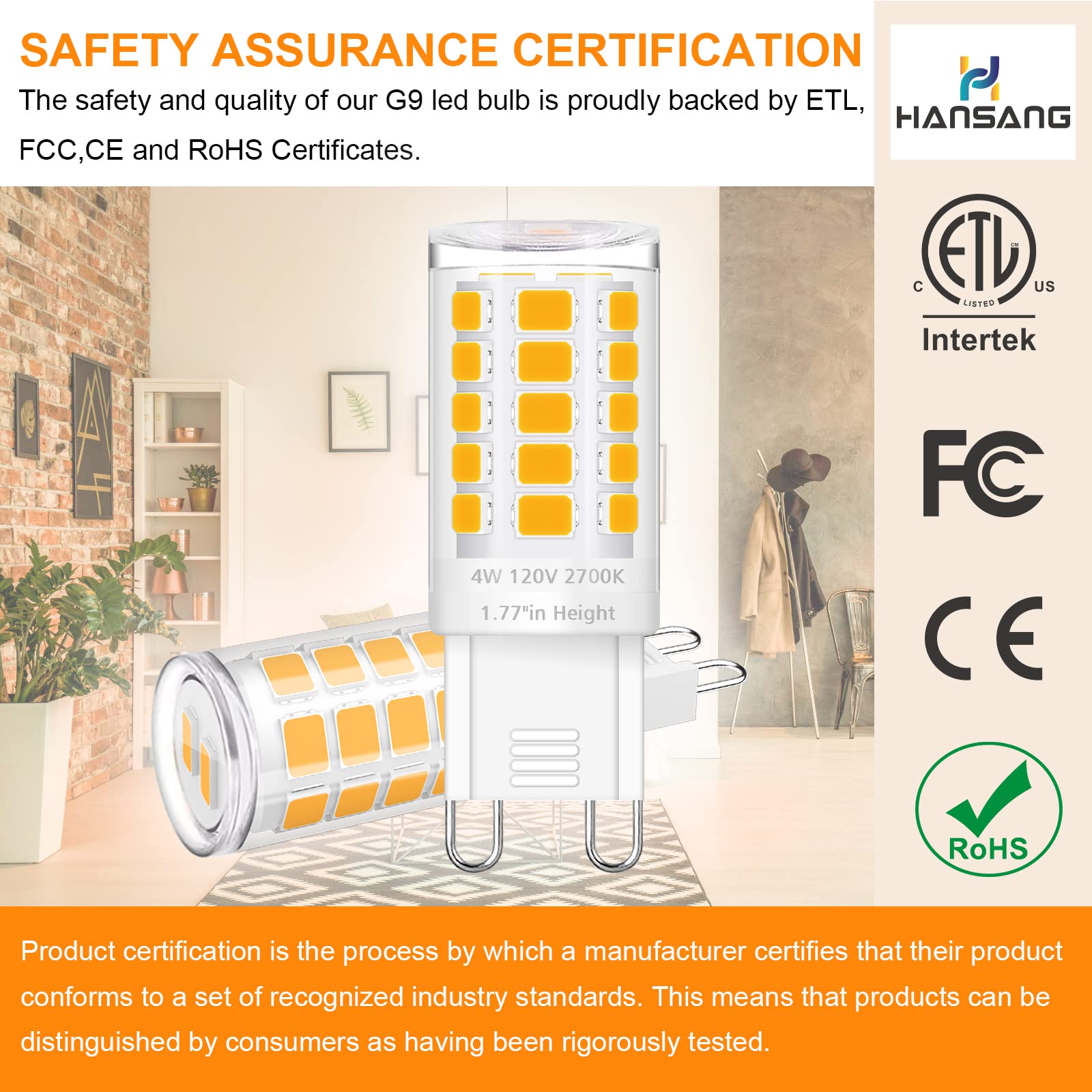 Hansang 12 Pack G9 Led Bulb 2700K Soft Warm White, 4W 40 Watt Halogen Equivalent G9 Light Bulbs, Height 1.77 Inch Short T4 G9 Bi