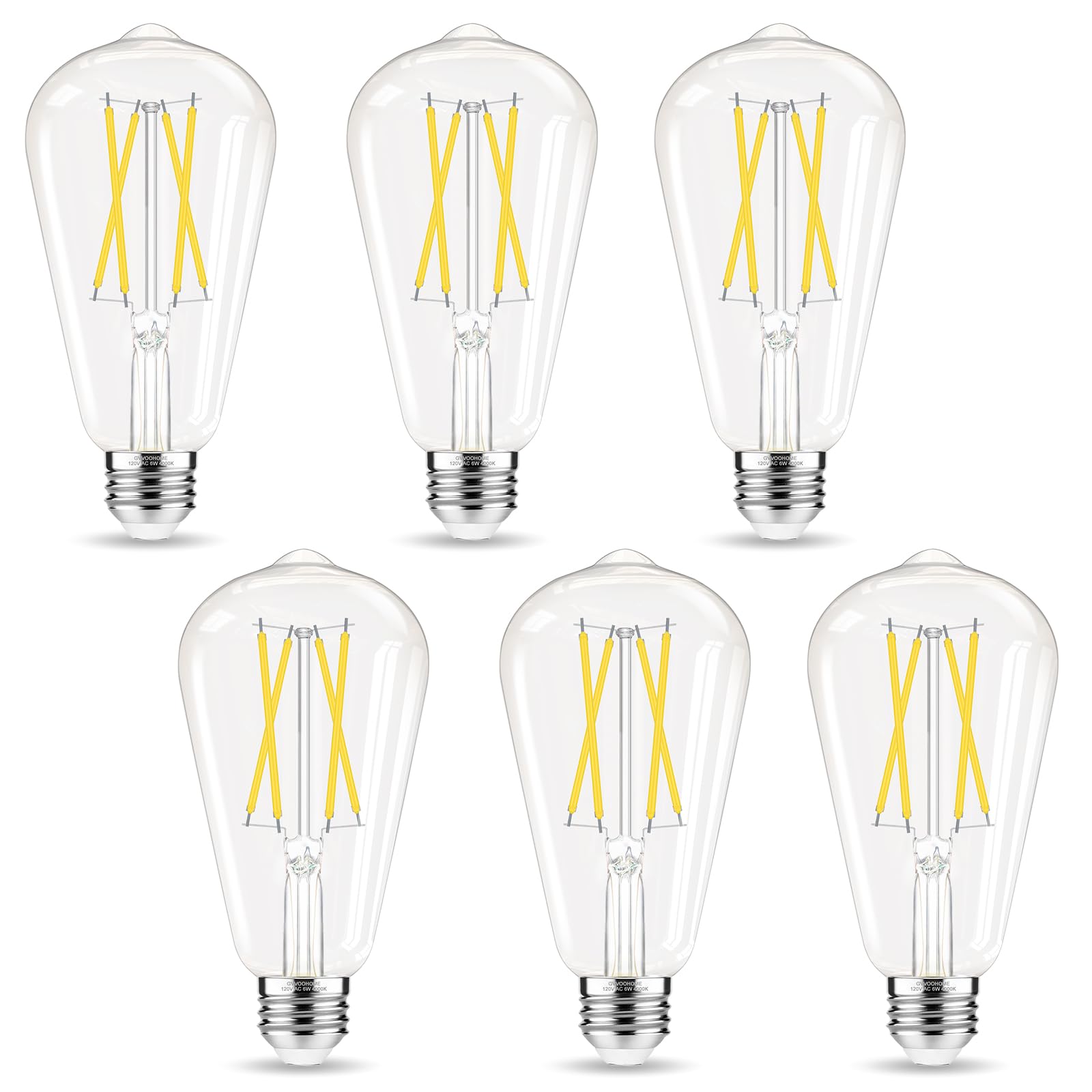 Gvvoohome Edison Bulbs, E26 Led Bulb 60 Watt Non-Dimmable, 4000K Daylight White, St58 Vintage Light Bulbs, 90+ Cri, E26 Medium B