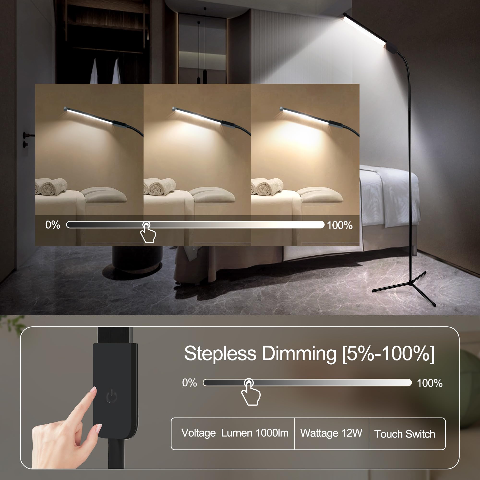 Floor Lamp With Remote, Bright Led Lash Lamp For Eyelash Extensions, Dimmable Brightness And 4 Colors Standing Lamp For Beauty,