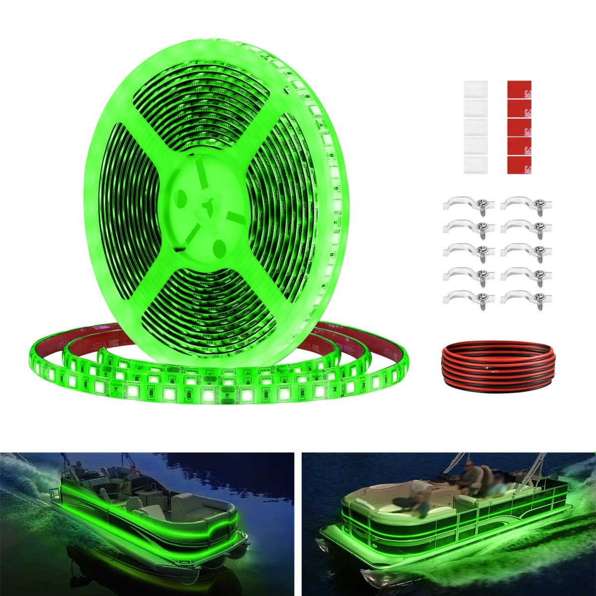 Vbakor LED Strip Lights for Boats, 12V 5M Waterproof Green, Model VH284605, Ideal for Pontoon and Night Fishing