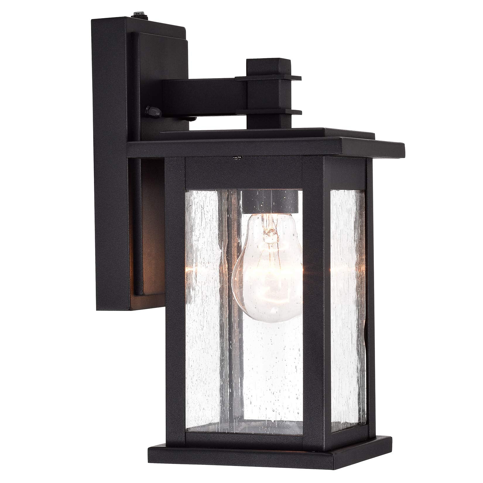 MICSIU Outdoor Wall Sconce, Dusk to Dawn Sensor, Black Metal, Clear Seedy Glass, 12.25 Inch, Model 22031S-BK-P