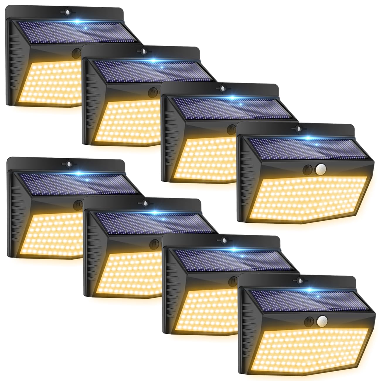 Peasur Solar Motion Sensor Lights 138 LED Waterproof 3 Modes 8 Pack Black-Warm
