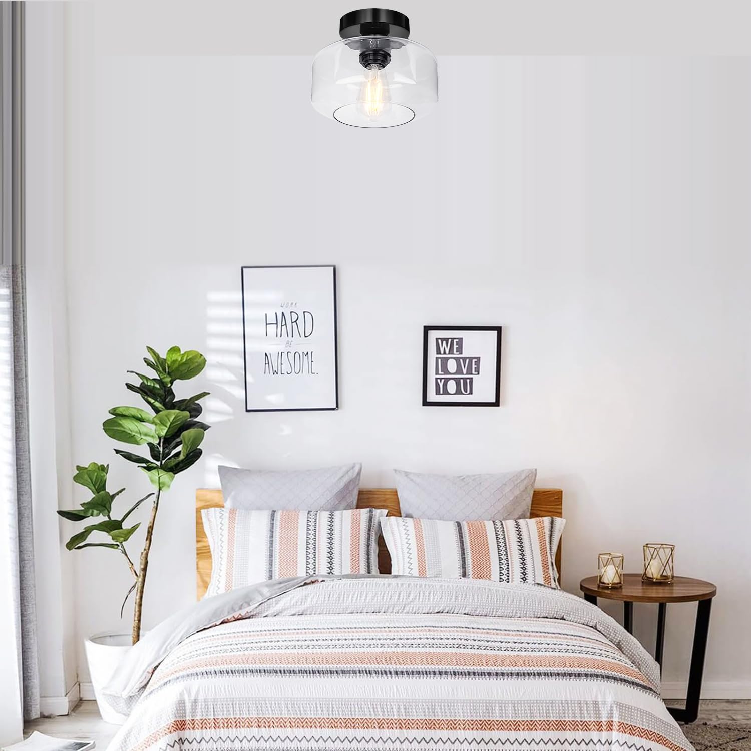 Lynnoland Industrial Black Chrome Semi Flush Mount Ceiling Light With 800 Lumen Led Bulb