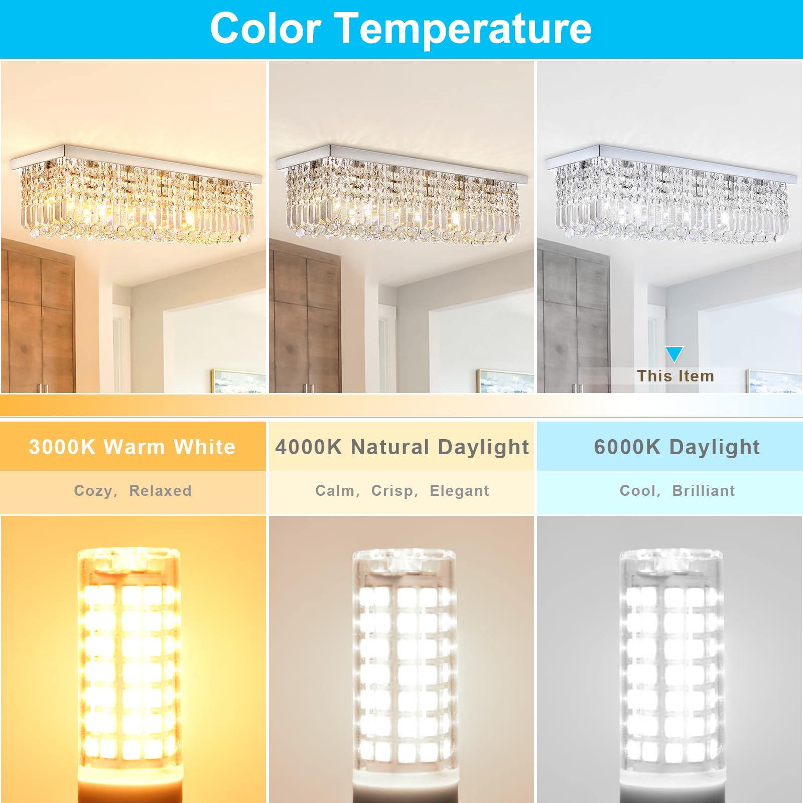 hansang G9 LED Light Bulb 6W, 6000K Daylight White, Non-Dimmable, 600LM, Pack of 6, Ceramic Base