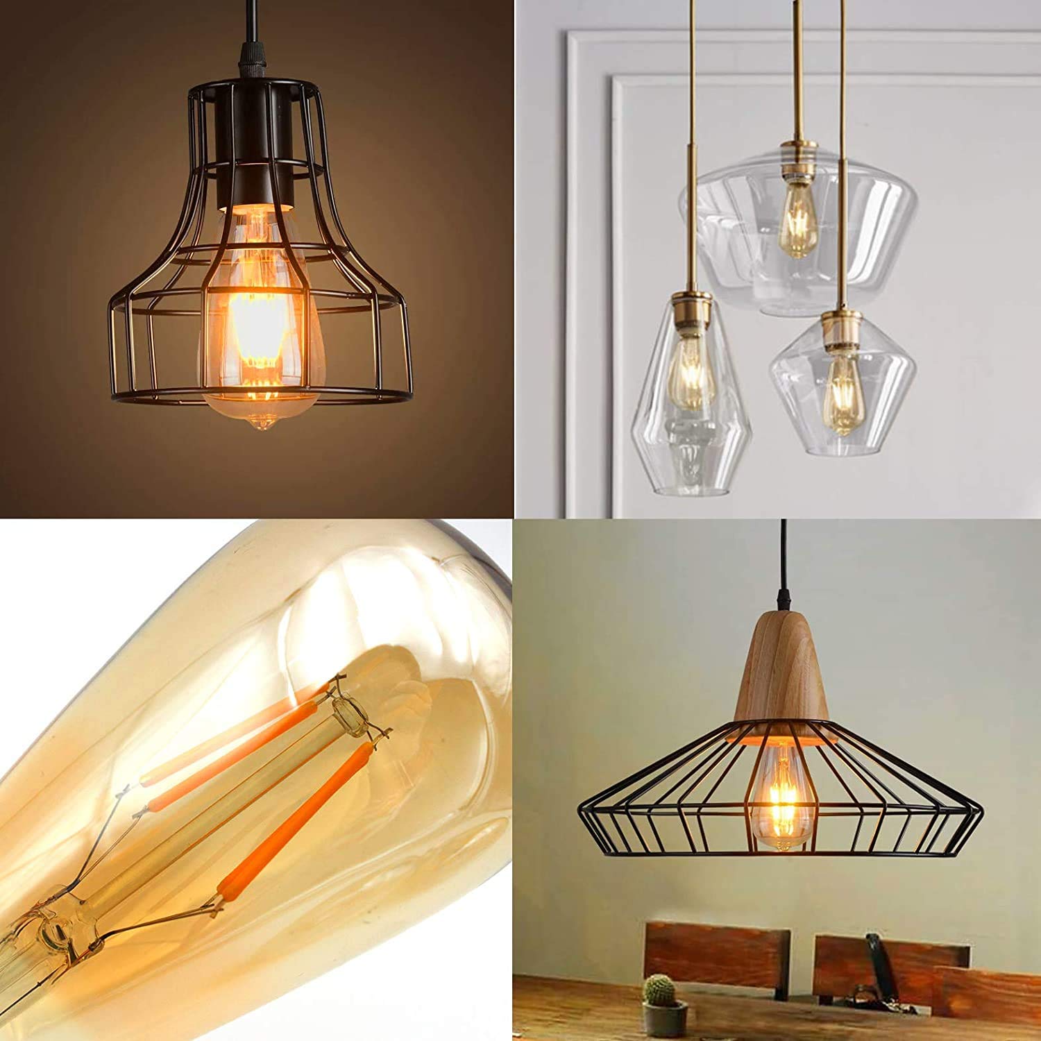 Led Dimmable Edison Light Bulbs 4W Vintage Light Bulb, 2200K-2400K Warm White (Amber Glass), Antique Led Edison Bulbs, Squarrel
