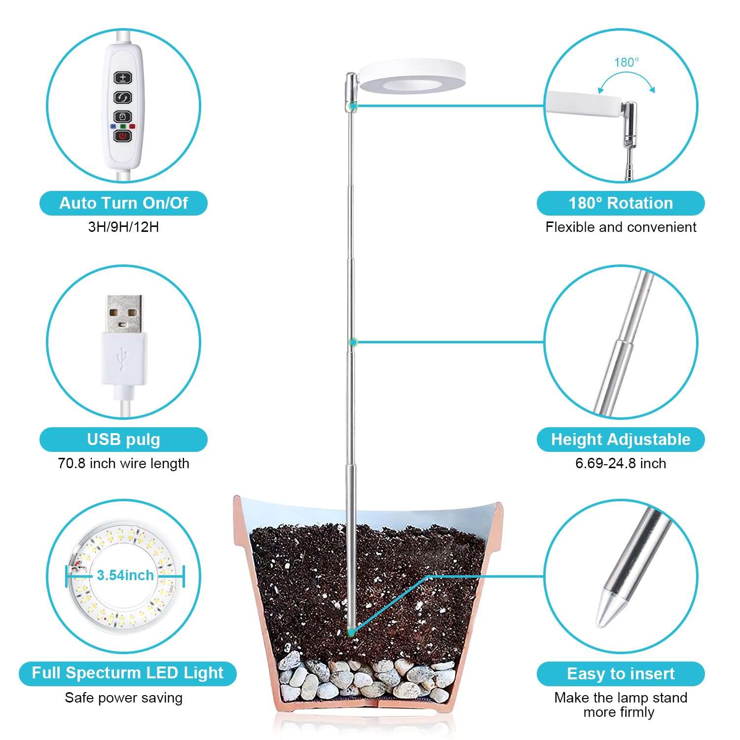 Hywyimlait Halo Ring Grow Lights for Indoor Plants, Full Spectrum LED, 2 Pack with Adjustable Height, Timer & 10 Dimmable Levels, White