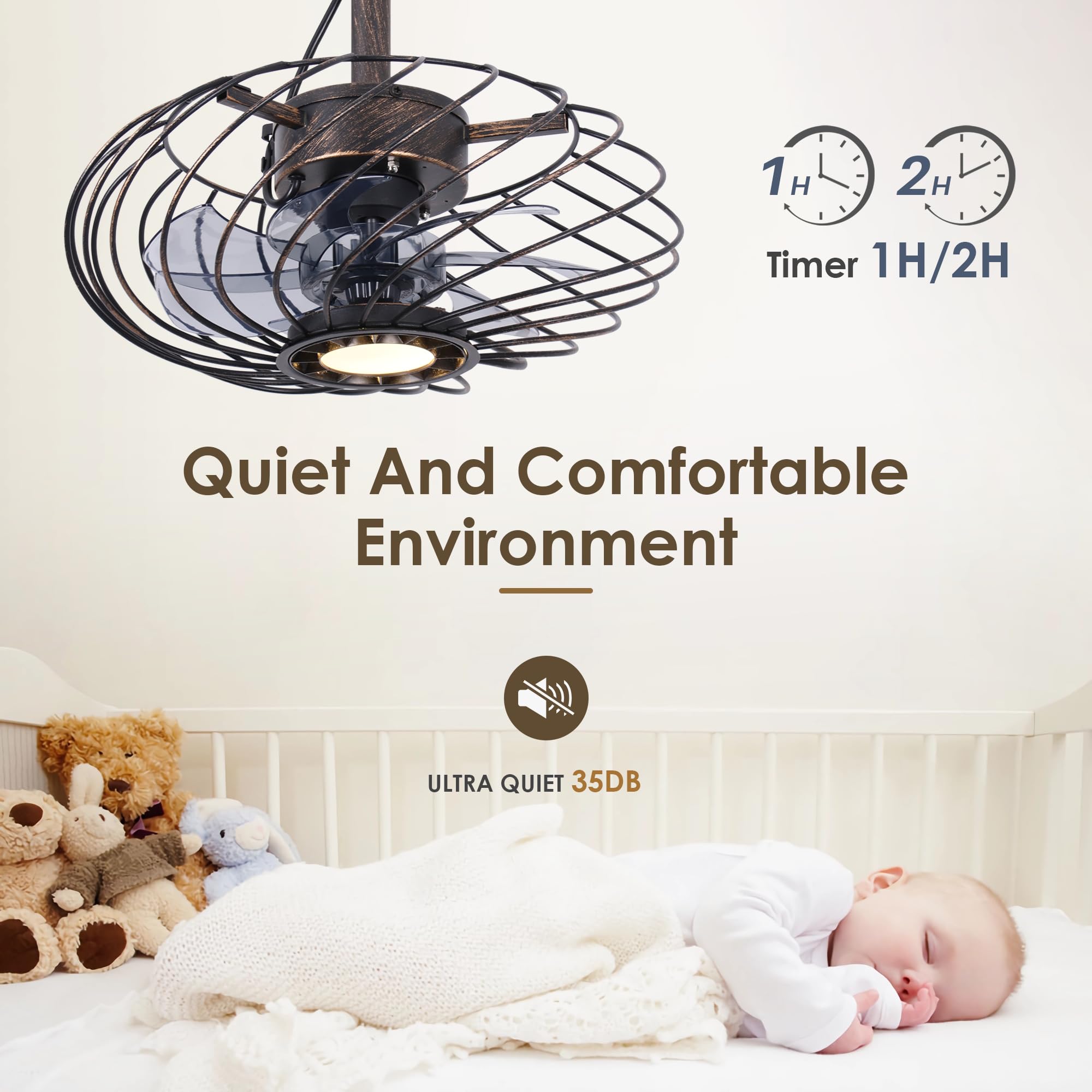 OSGNER 15in Outdoor Ceiling Fan with Light, Waterproof, Remote Control, Dimmable LED, Black Gold, Model F429-SG