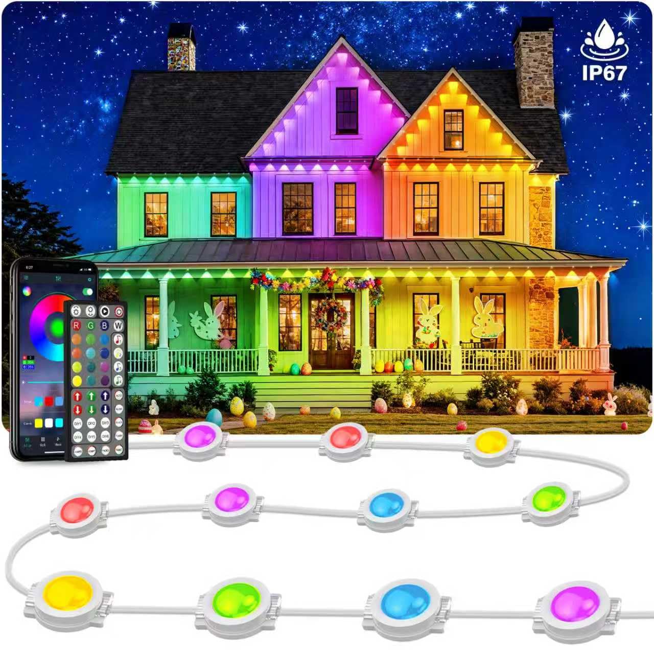 Inzidol 500Ft Permanent Outdoor Lights For House Roof  Christmas  Holiday  Party  Daily Lighting  Ip67 Waterproof Rgb Eaves Lights With Multi Scene Modes For Halloween