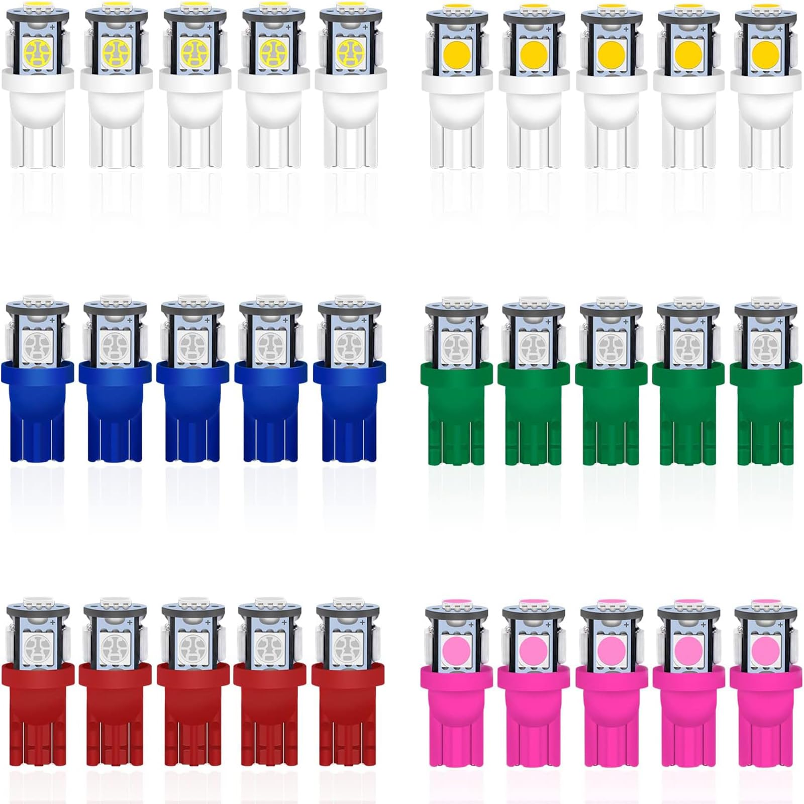 Alopee 30 Pack (6 Colors Mixing) 194 Led Bulb T10 Wedge Led Bulb 5Smd-5050 168 Led Bulb, 921 2825 Led Bulb W5W 158 501 Led Light