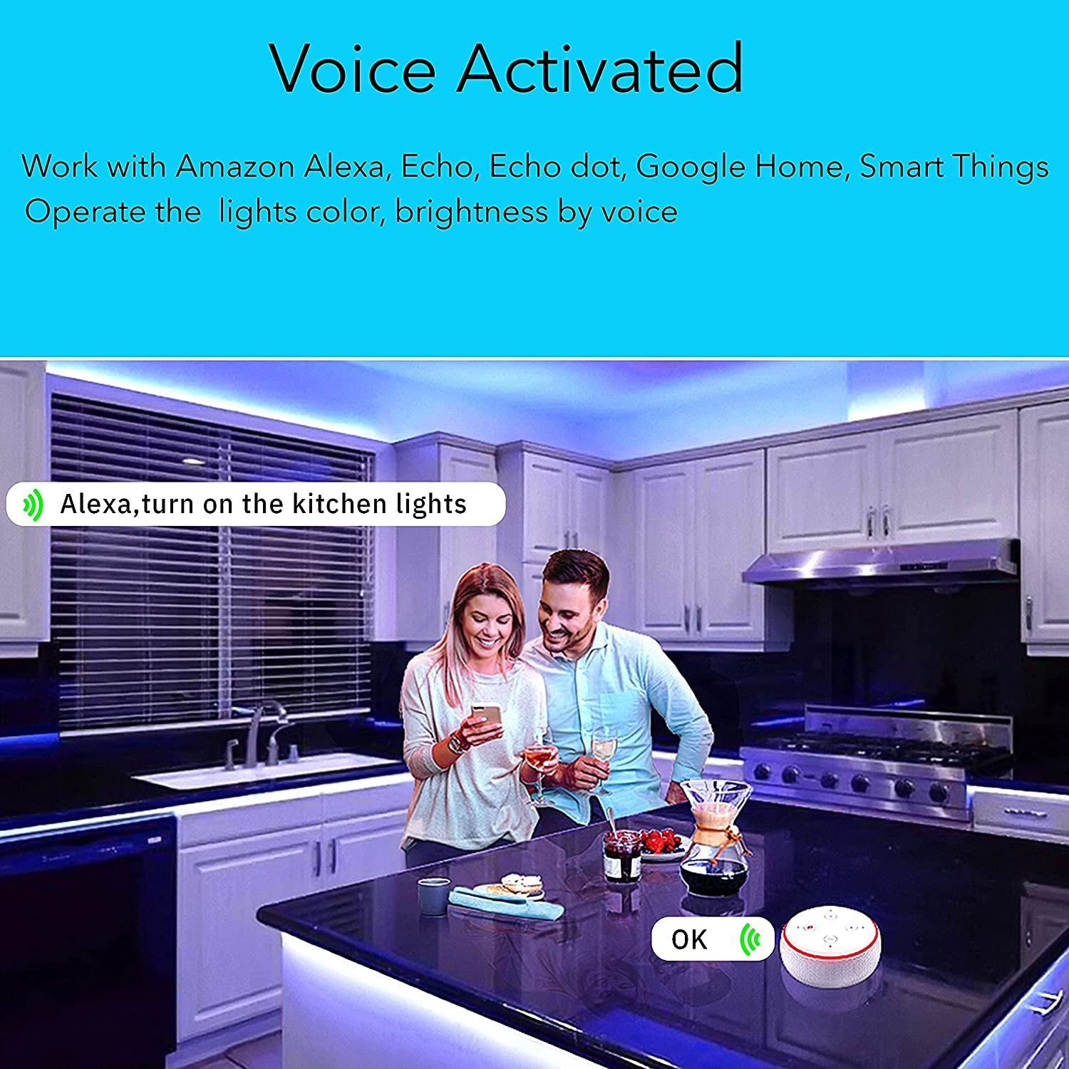 LAMPAOUS Smart Under Cabinet Lighting Strip, RGB Multi-Color, Dimmable, 6 Lights Bar Kit, White 2700-6500K Adjustable, Aluminum