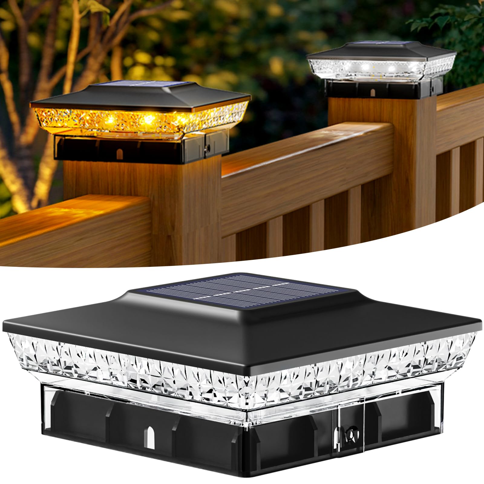 btfarm 4x4 Solar Post Cap Lights Outdoor, 2 Color Modes 16 LED Fence Post Lights Fit 4x4 3.5x3.5 Wooden/Vinyl, Bright Waterproof