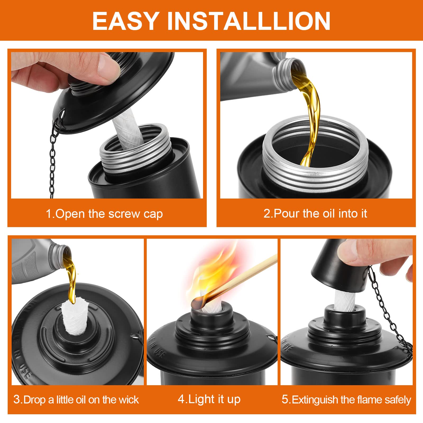 Taotazon 16Oz Torch Canisters - 4 Pack Refillable Metal Lanterns With Wicks & Caps For Garden, Patio Decor