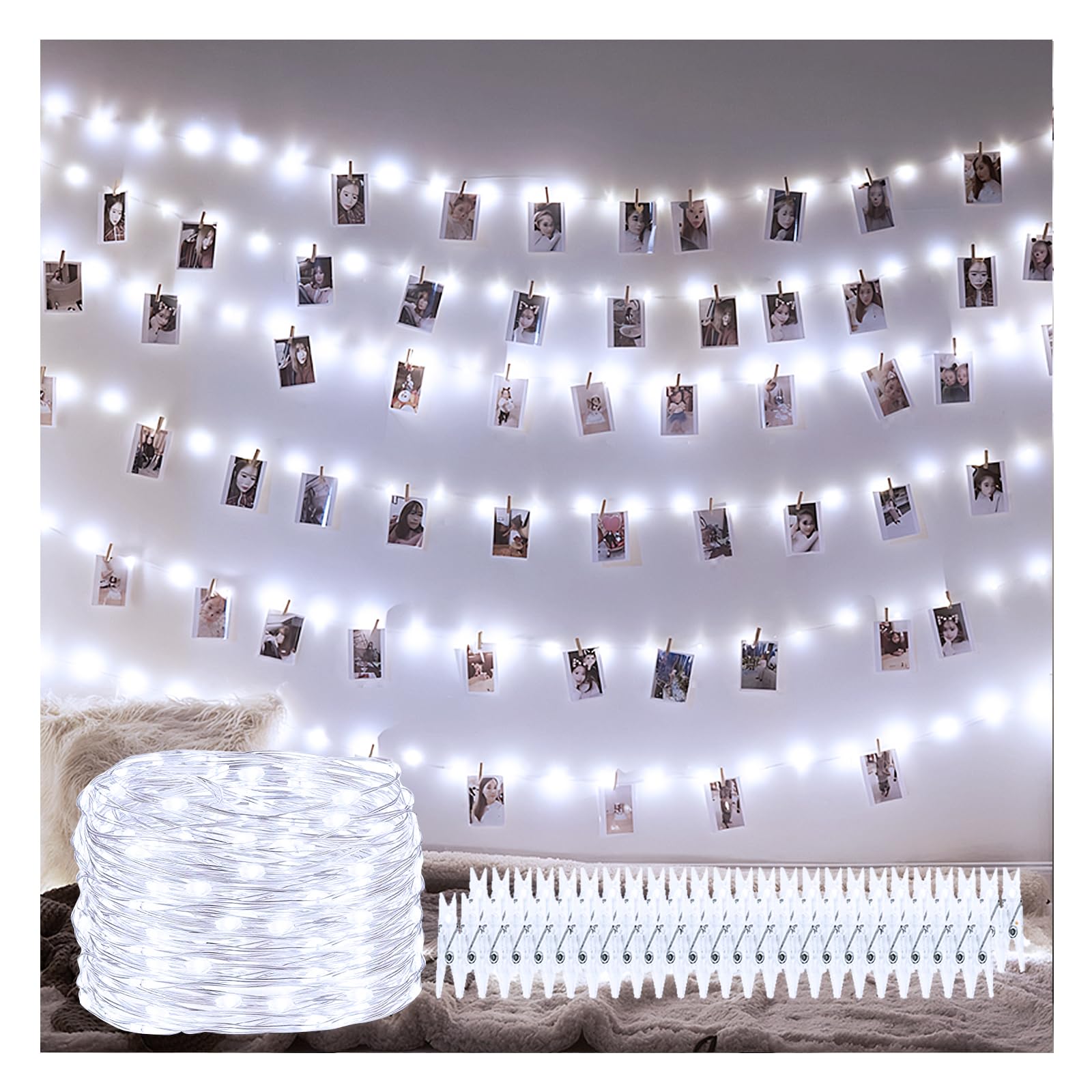 Decute 100 LED 50 Photo Clips String Lights Holder 33FT Starry Fairy Lights for Hanging Pictures Cards Memos USB Powered with Sw