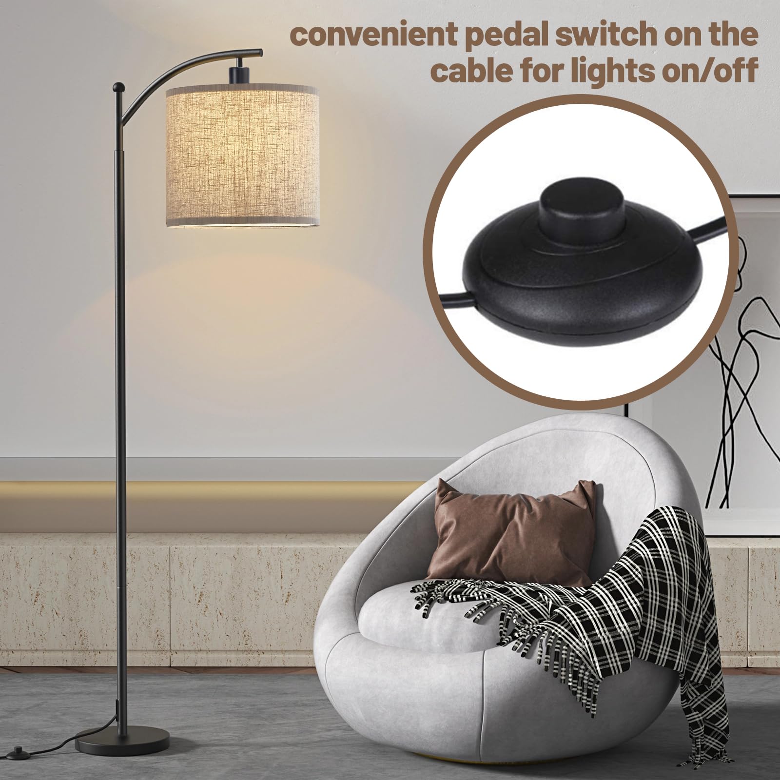 SANGFOR Floor Lamps for Living Room with 3 Color Temperatures, LED Floor Lamp for Bedroom, Boho Standing Lamp for Office, Tall L