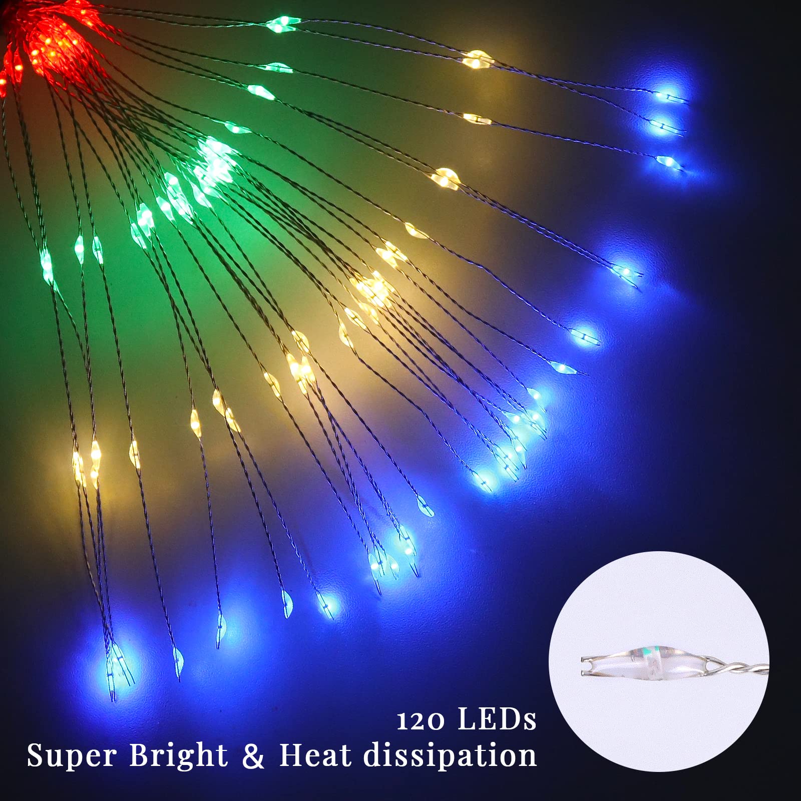 Botfal Solar Garden Firework Lights 4 Pack 120 LED Waterproof Starburst Lamp Medium Colorful Model 315