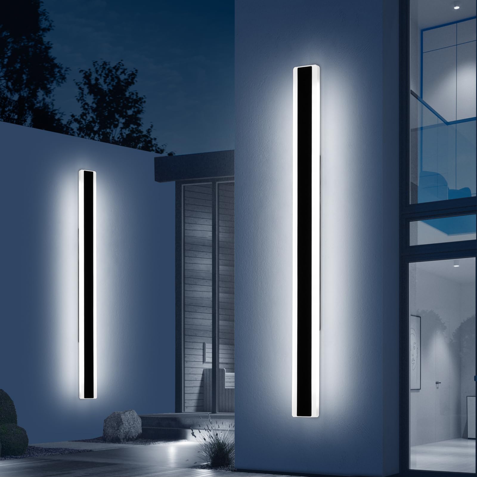 Daoseolo 2 Pack 71inch Long Outside Wall Light Fixture  6000K Cold White  Modern Outdoor Wall Sconce  IP65 Waterproof  60W  Black Exterior LED Linear Lights for House  Garage  Patio  Balcony