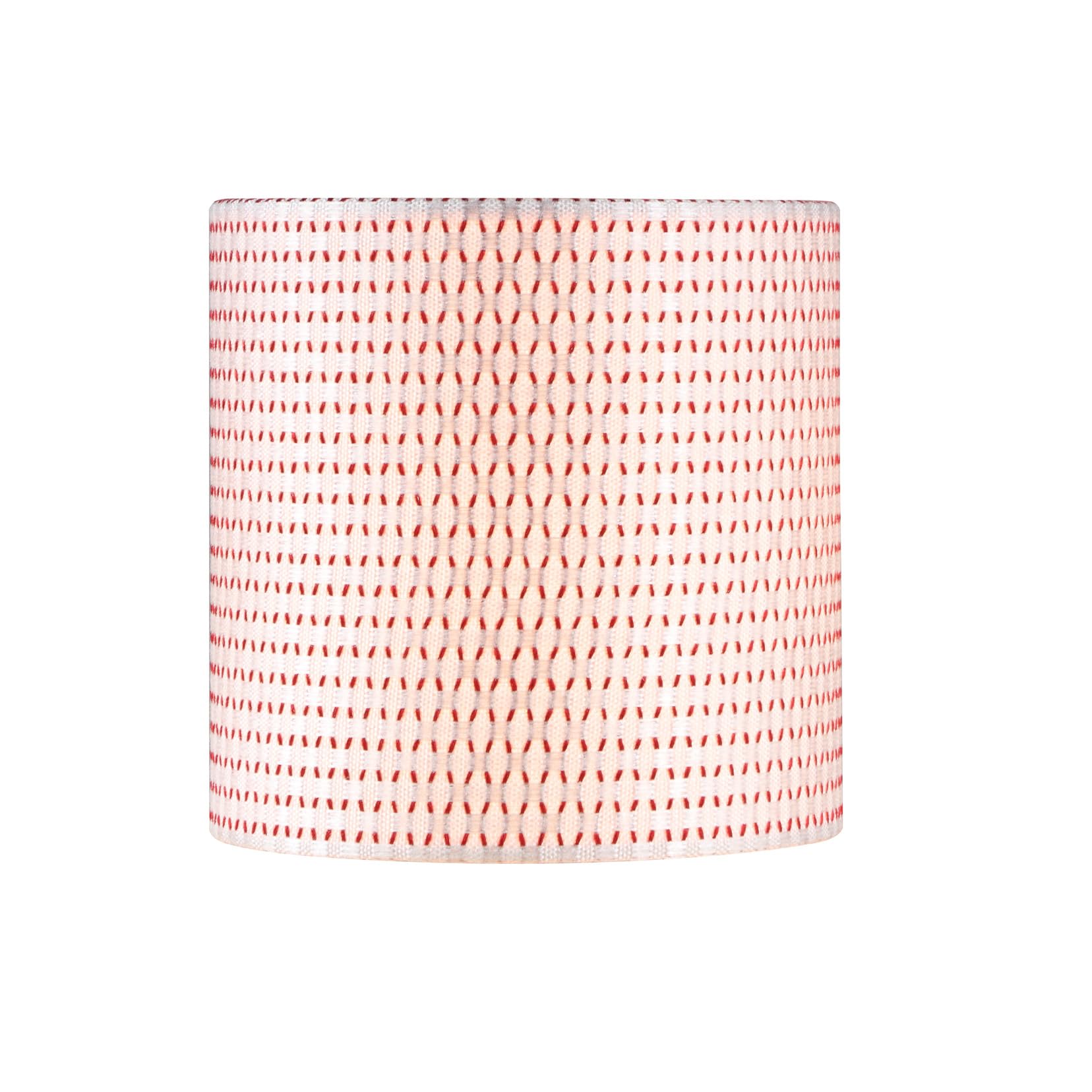 Aspen Creative Drum Lamp Shade, 8in Wide, White & Red, Jacquard Textured Fabric, Model 31617