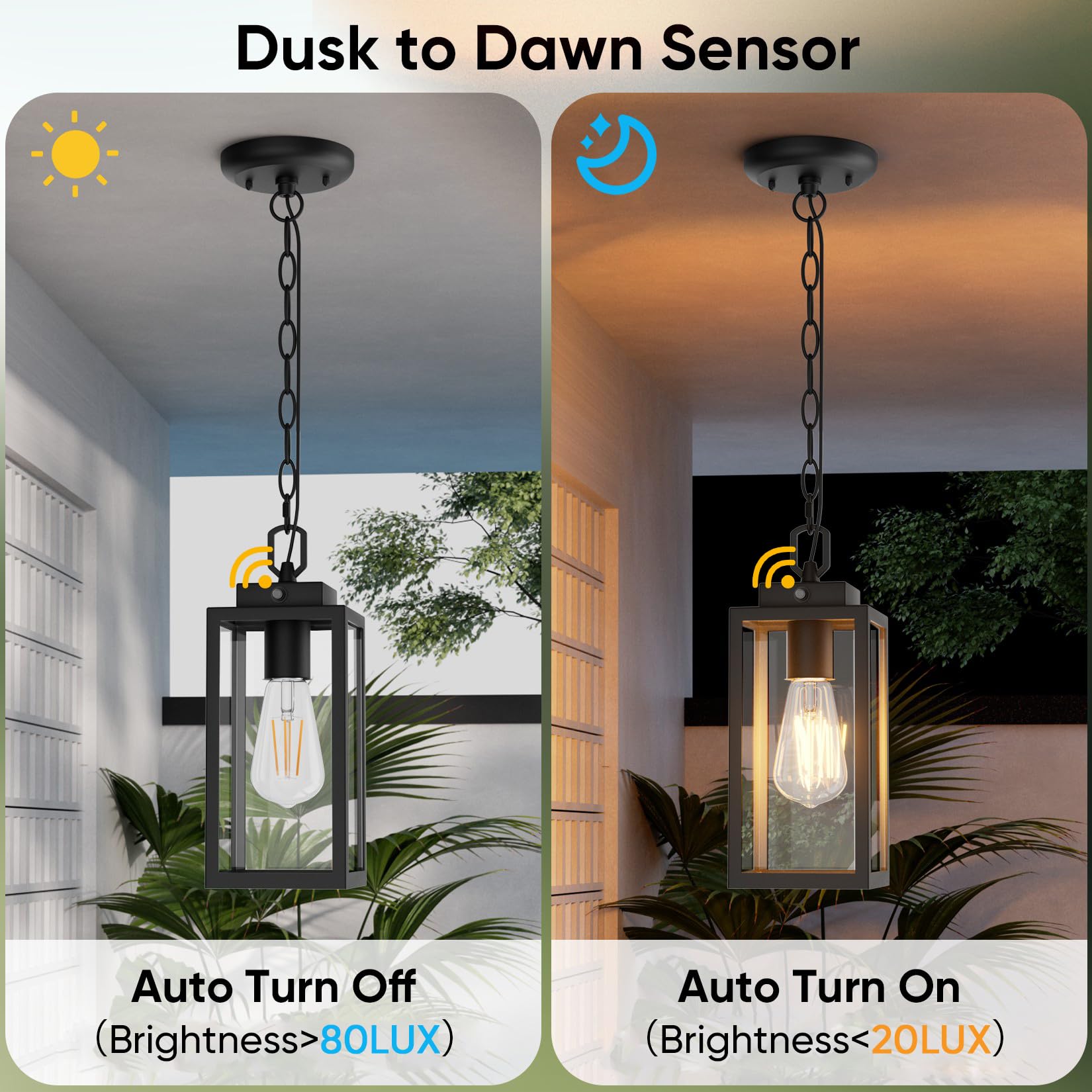 Aoceley Dusk To Dawn Outdoor Pendant Light  Modern 1-Light Outdoor Hanging Lantern  Matte Black Aluminum With Clear Glass  Exterior Pendant Lighting Fixture For Porch