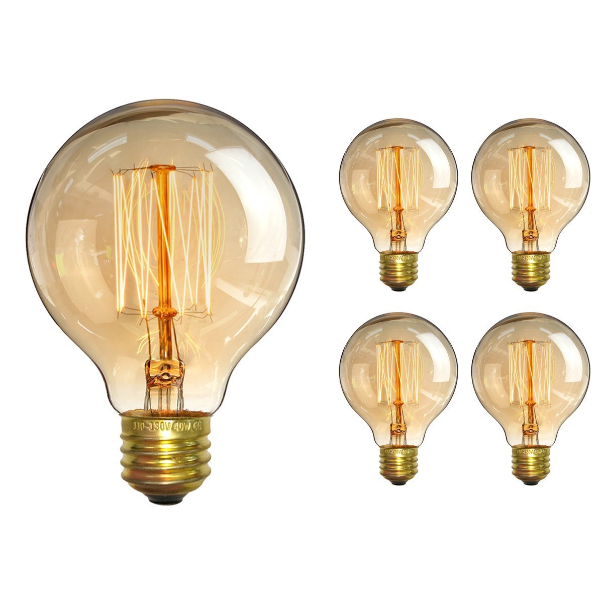 CTKcom Vintage Edison Bulbs - Antique Dimmable 40W Equivalent - 4 Pack - Warm Yellow - Brass E26/E27 Base G80 110V