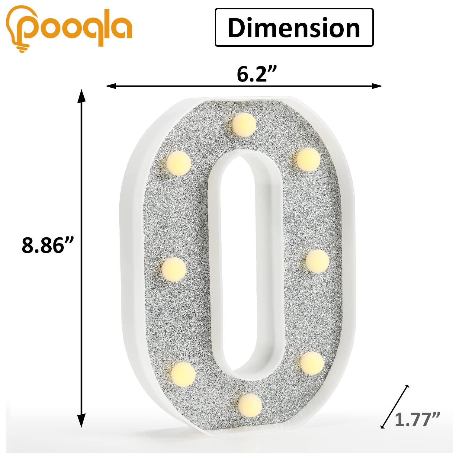 Pooqla Colorful Marquee Number Light with Remote, RGB LED, Battery Powered, for Parties and Decorations, Number 0