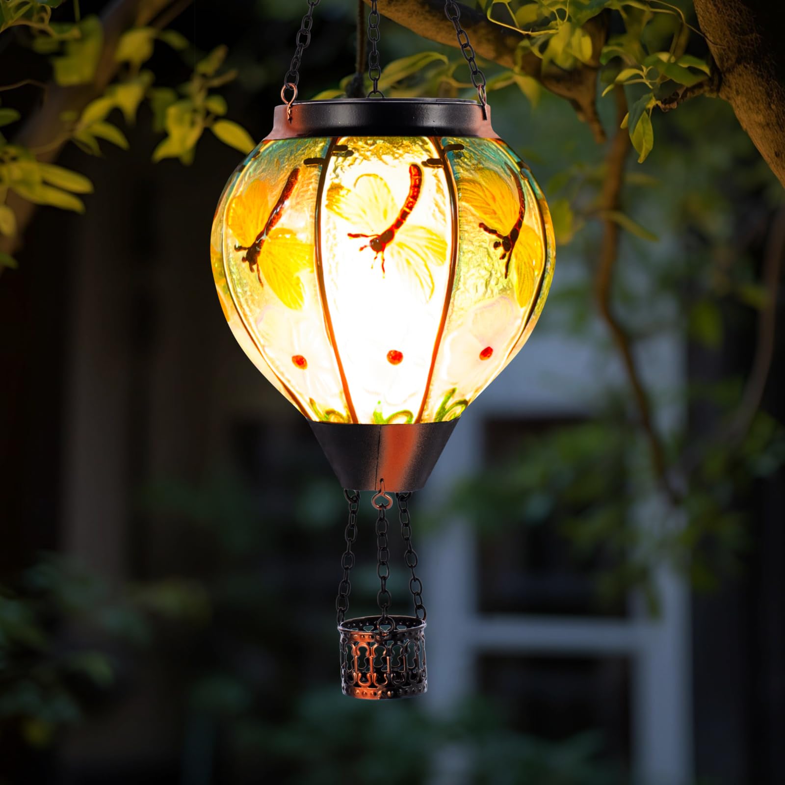 Dreamskip 2 Pack Dragonfly Hot Air Balloon Solar Lantern Outdoor Waterproof  Glass Balloon Lanterns For Outside  Decorative Hanging Solar Lights Patio Garden Yard Gift For Women Moms