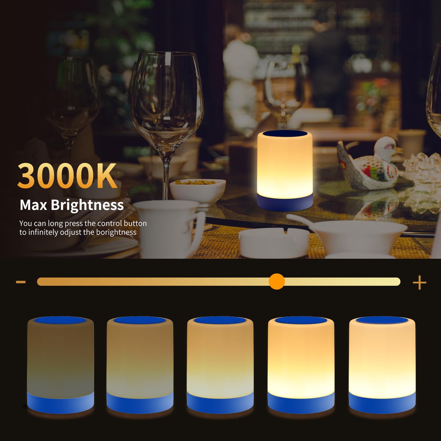 OORUN Touch Bedside Table Lamp, USB Rechargeable, Remote Control, 13 RGB Colors, 5 Brightness Levels, 3.74inD x 3.74inW x 4