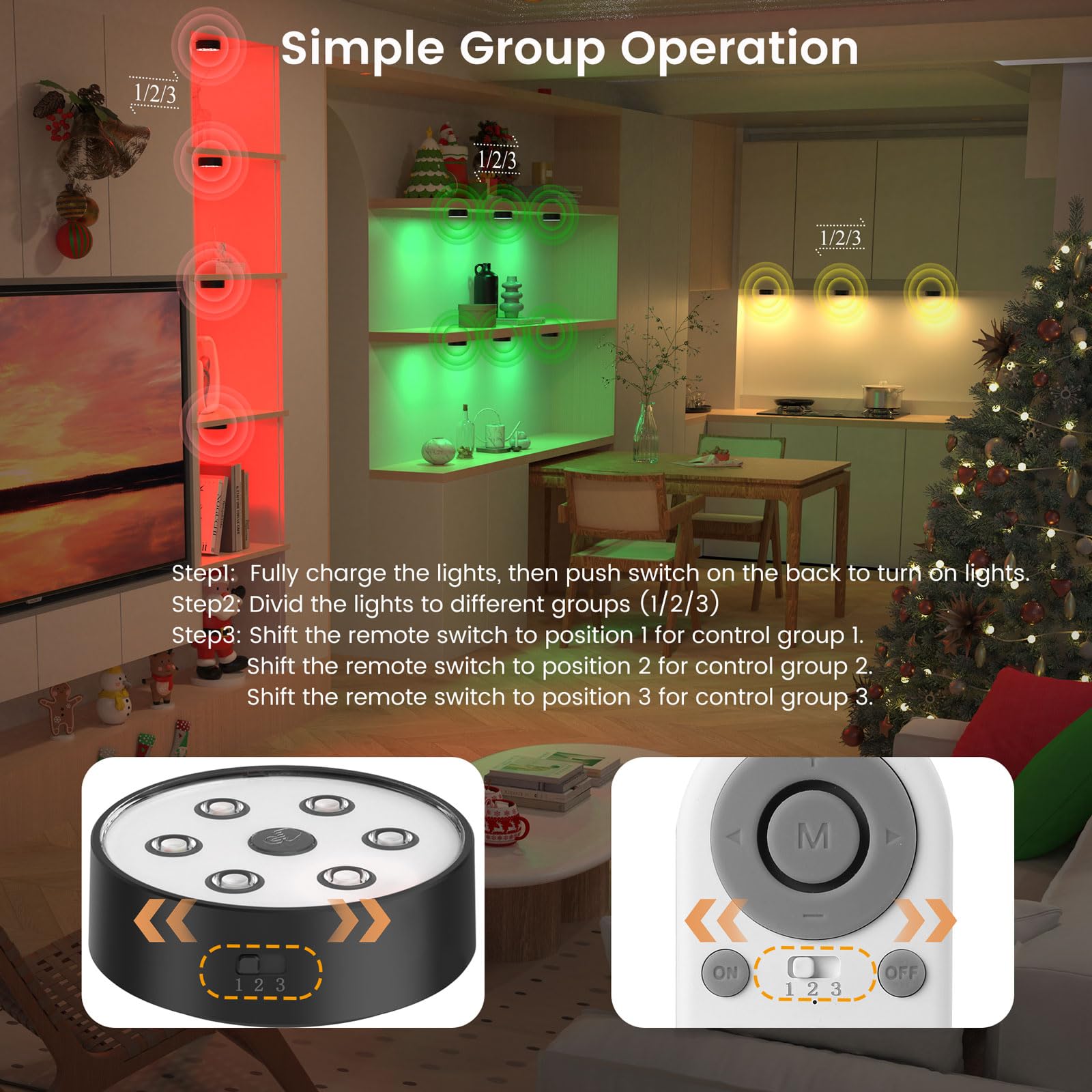 Onumii Rechargeable Puck Lights With Remote 2.4G Under Cabinet Lighting 2600Mah Sync And Groupable Color Changing Magnetic Stick