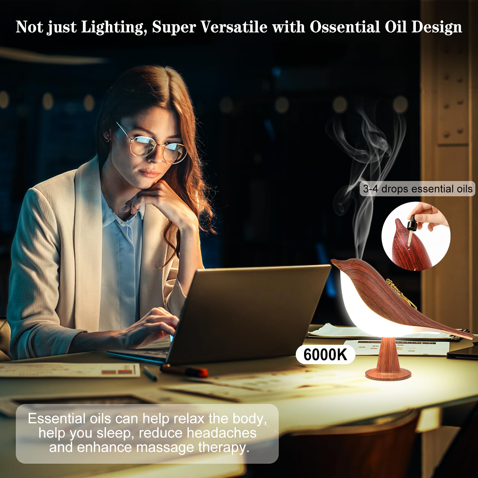 Godenba Small Cordless Birds Lamp, Touch Night Light With 3 Color Temperature/Dimmer Brightness/Touch Sensor/Aroma Diffuser, Rec