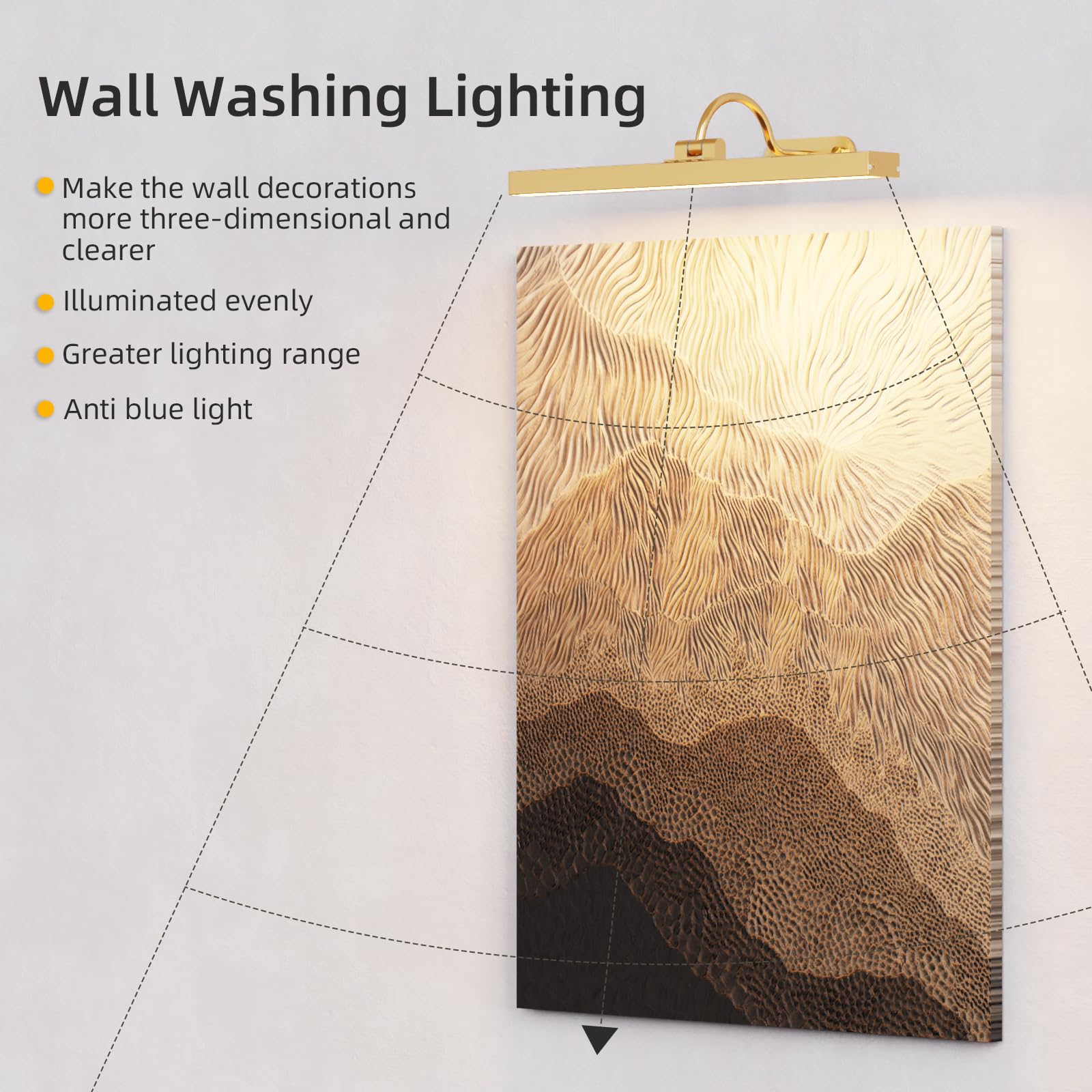 Swatia Wireless Picture Light With Remote Control, Metal Art Light Display, Adjustable Brightness Dart Light, 300 Lumens (Golden