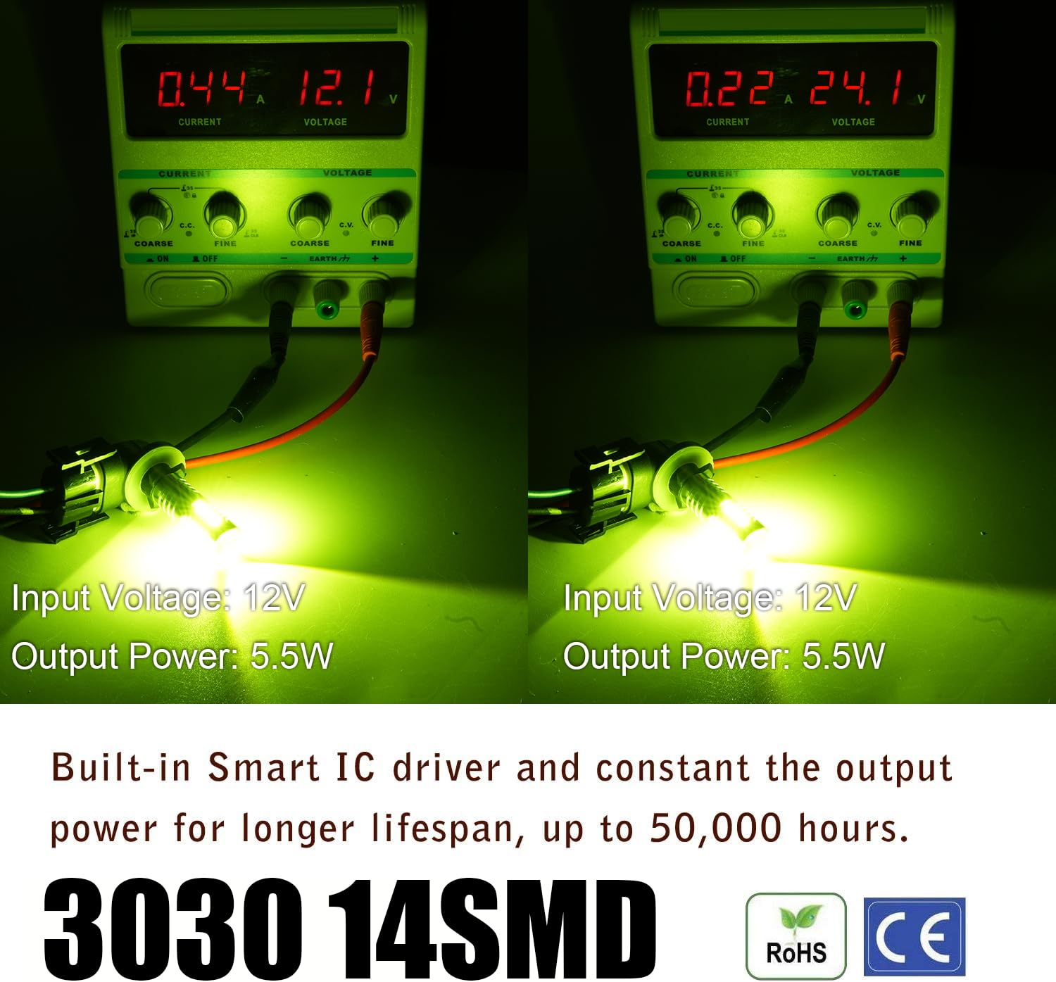 KISLED 881 LED Fog Light Bulb, Extremely Bright Projector DRL, High Power 3030 Chips, Lemon Green