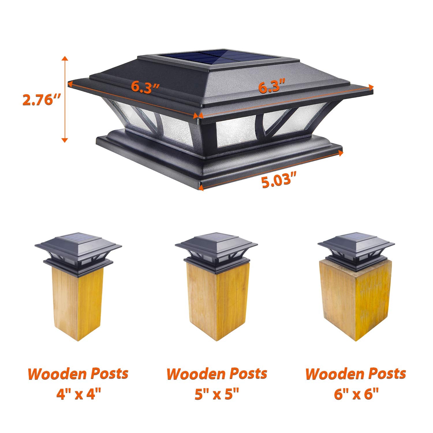 SIEDiNLAR Solar Post Lights Outdoor, 2 Modes LED Deck Cap Light, 2 Pack, Black, for 4x4 5x5 6x6 Posts, Warm White
