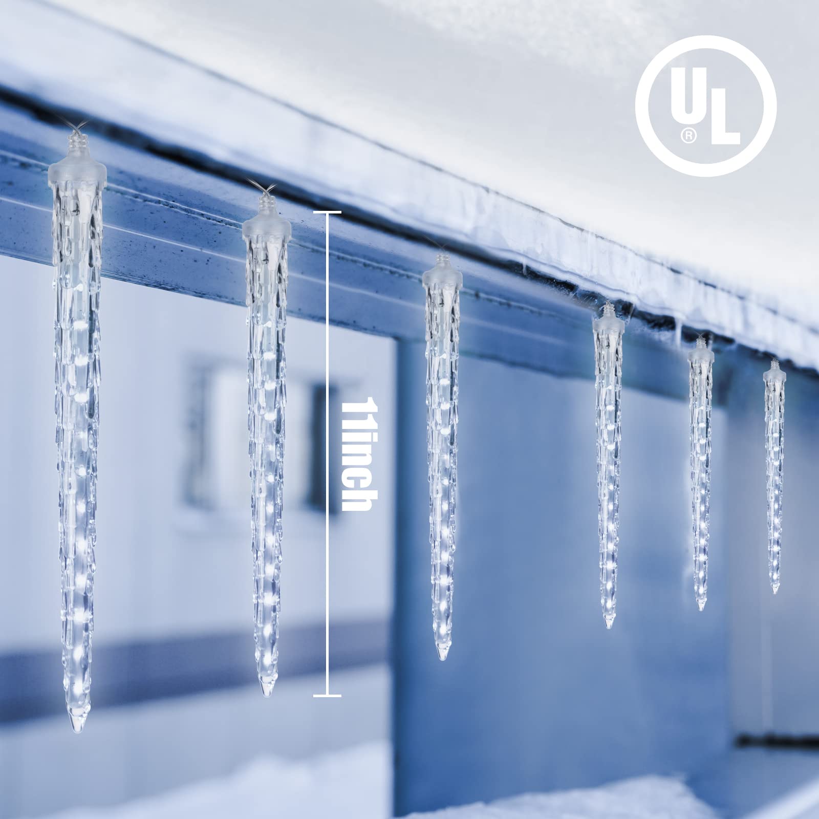 Brightown Christmas Icicle Lights, 10Ft Meteor Shower, Cool White, 10 Ice Shaped Tubes, Snowfall Effect, Model JT-EL/FC300V0400-l3