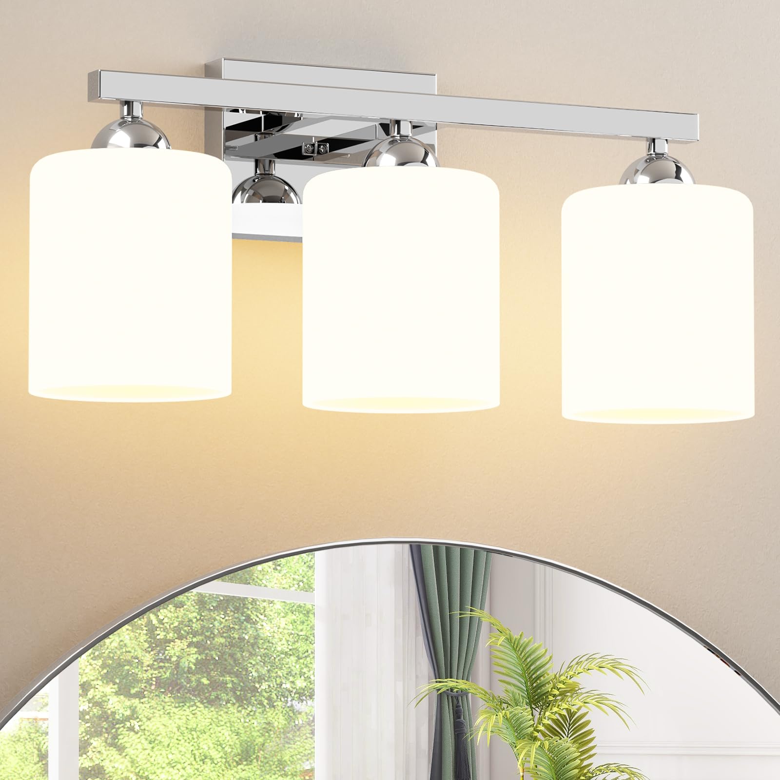 Quntis 3-Light LED Bathroom Vanity Light, Chrome & Milky White, Adjustable Colors, 18.9 inch, Model 9e5a3870-bf9c-4d