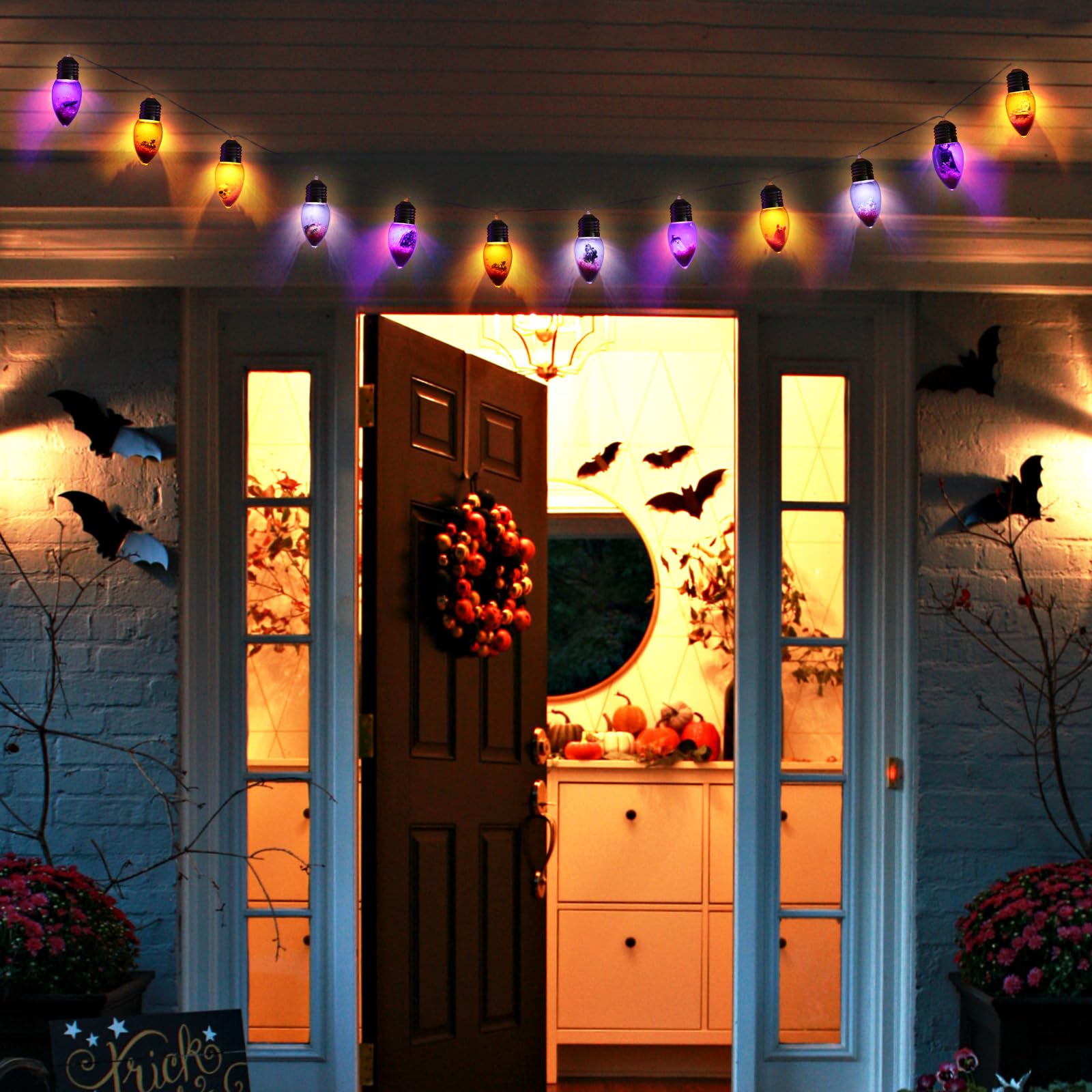 ehuoyan Halloween String Lights - 12 Spooky Dolls, Battery-Operated, Indoor/Outdoor, White, Model WSWO12D