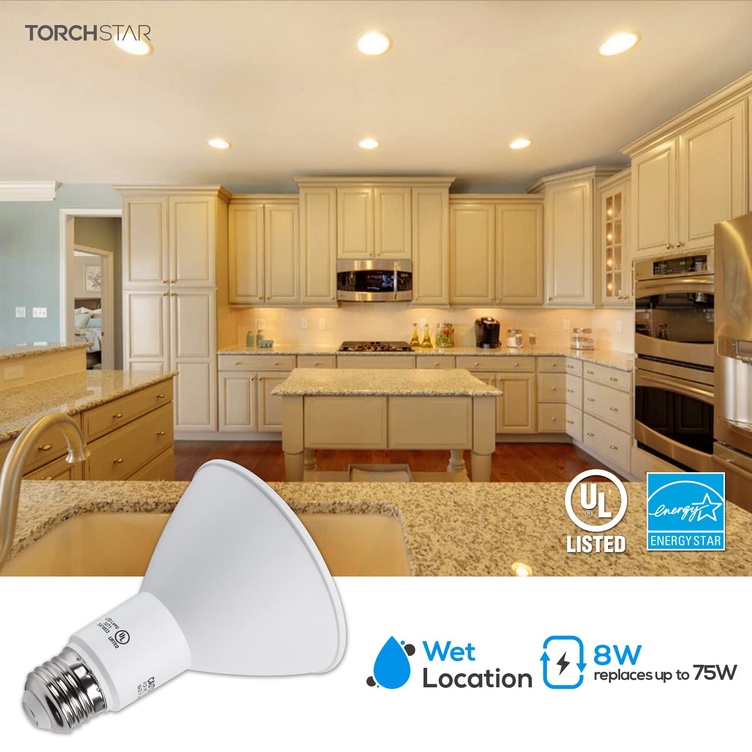 TORCHSTAR PAR30 LED Bulb, 8W Dimmable, 3000K Warm White, 800LM, UL Listed, 6 Count, Model DBPAR30H-D-
